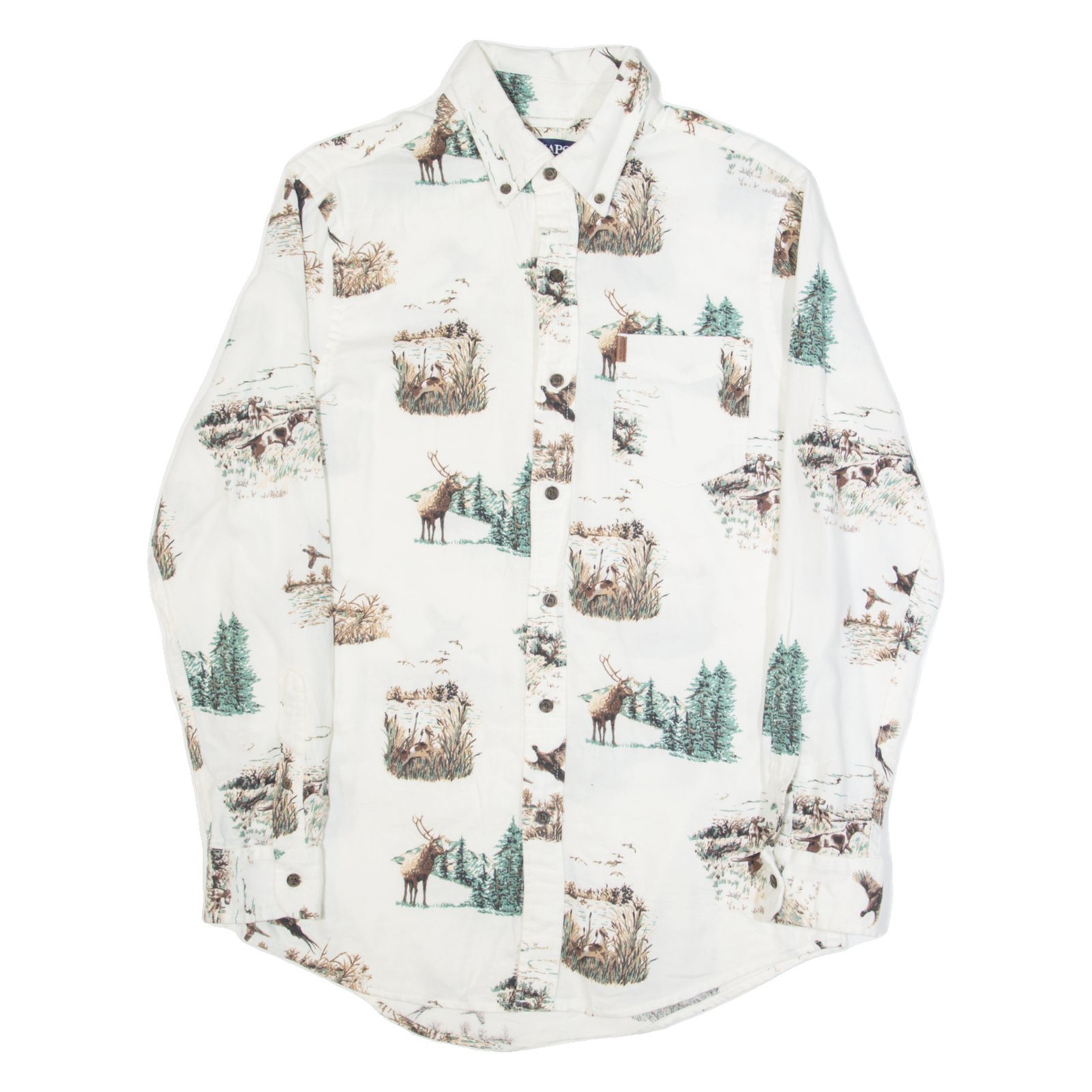 CHAPS Outdoor Scenic Mens Shirt White Crazy Pattern Long Sleeve S Refurbished - N/A refurbished available on Cerqular