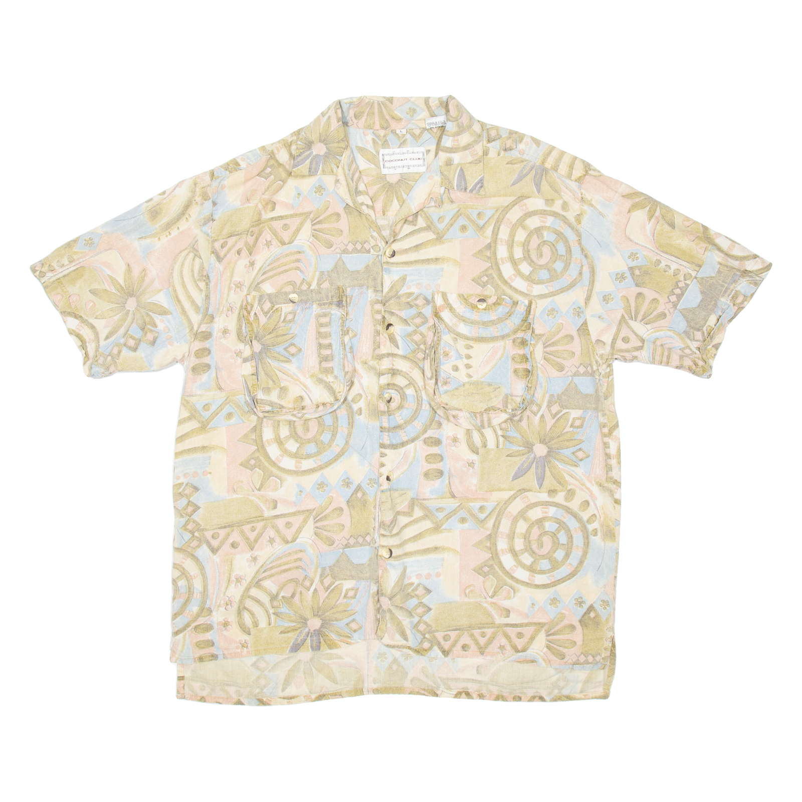 COCONUT CLUB Mens Hawaiian Shirt Brown Crazy Pattern L Refurbished - N/A refurbished available on Cerqular