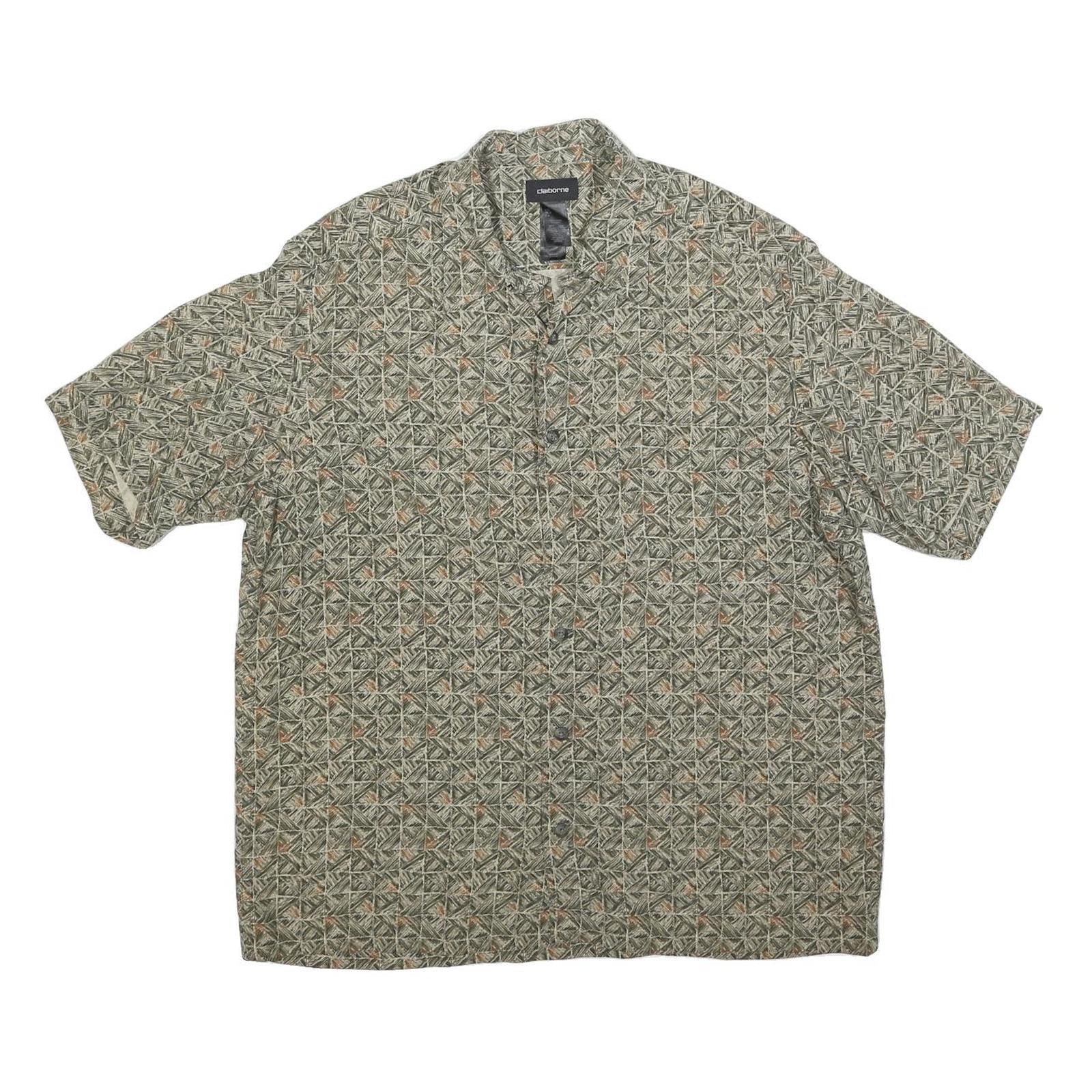 CLAIBORNE Mens Green Patterned Cotton Blend Shirt L Short Sleeve Casual Refurbished - N/A refurbished available on Cerqular