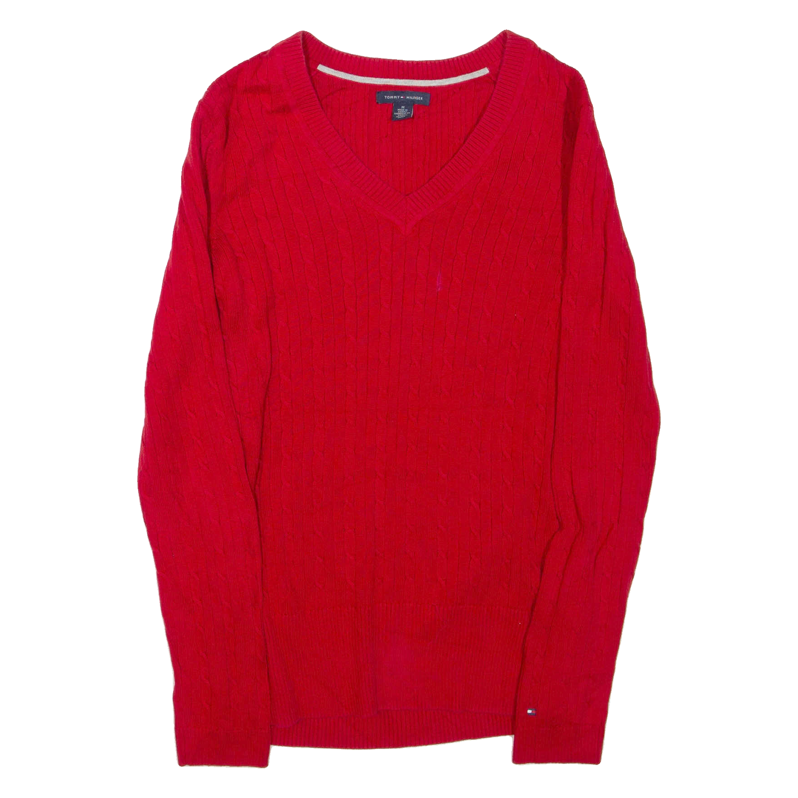 TOMMY HILFIGER Womens Jumper Red V-Neck Cable Knit M Refurbished - N/A refurbished available on Cerqular