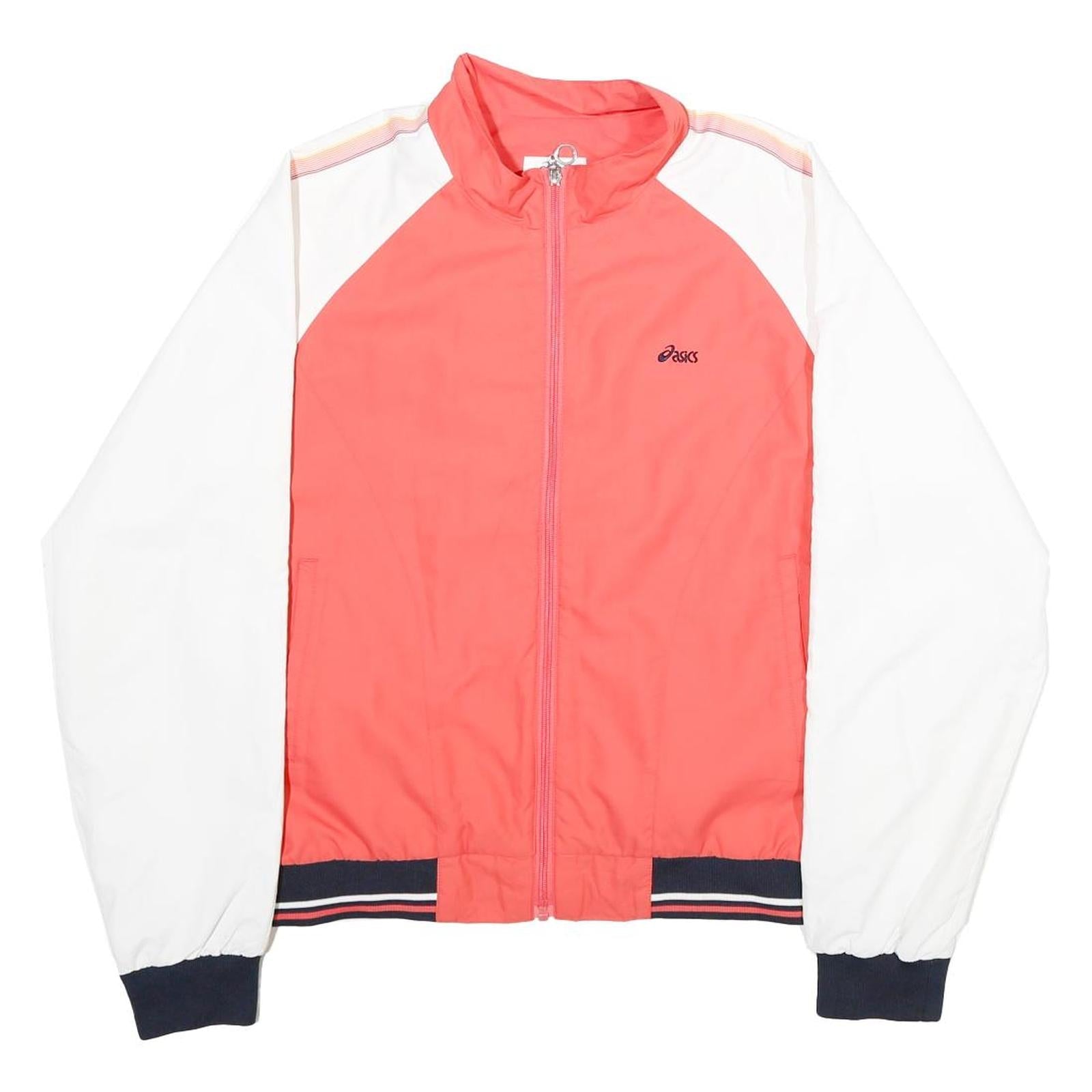 ASICS Womens Coral & White Track Jacket L Polyester Zip Striped Trim Sportswear Refurbished - N/A refurbished available on Cerqular