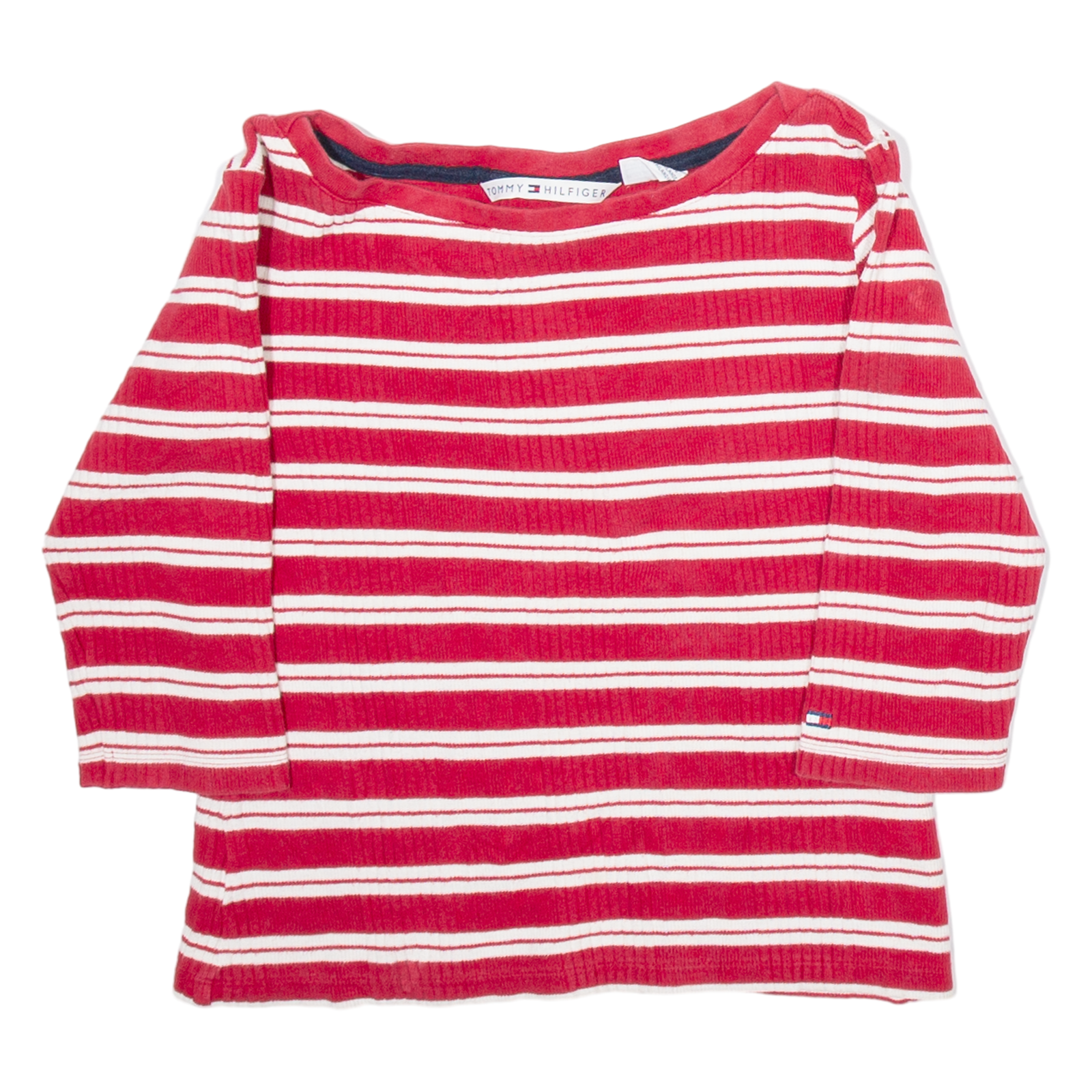 TOMMY HILFIGER Womens Jumper Red Striped V-Neck Tight Knit S Refurbished - N/A refurbished available on Cerqular