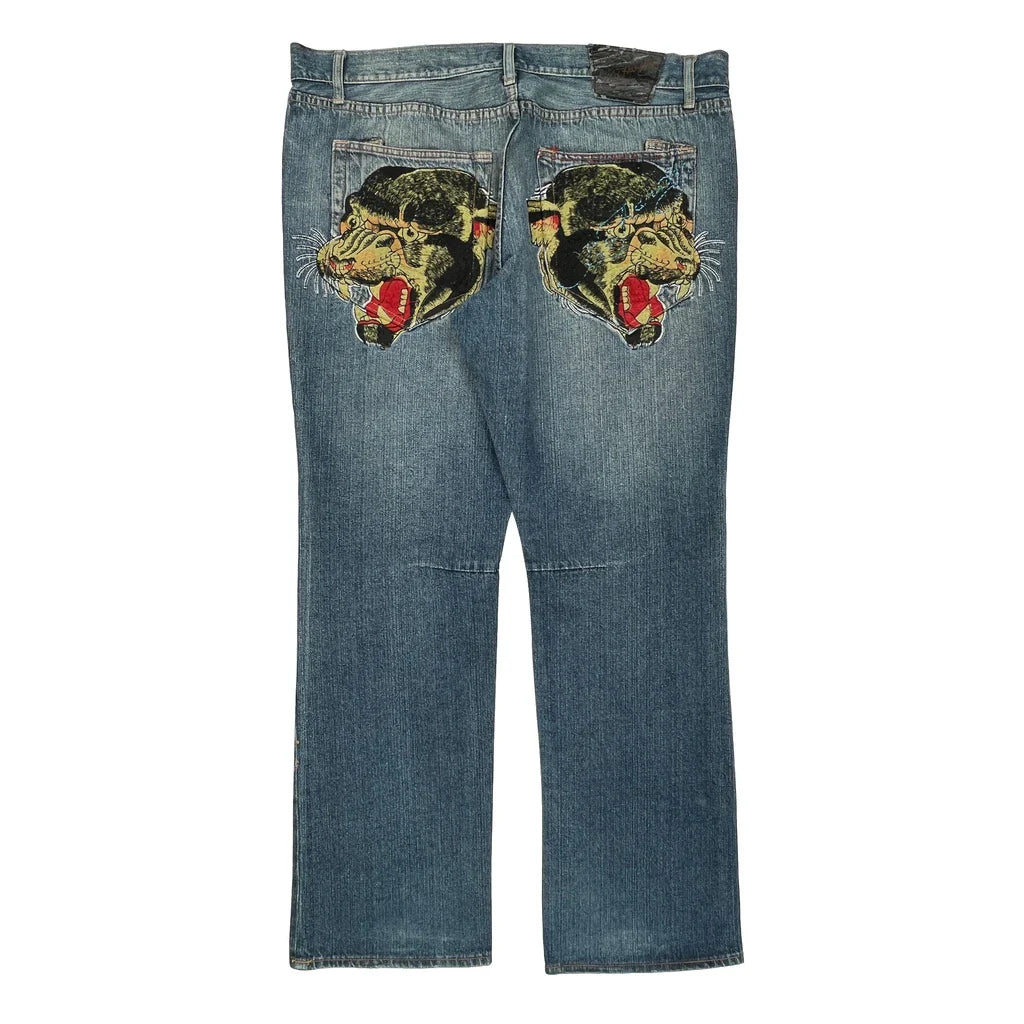 Ed Hardy Graphic Jeans - 40W 32L Blue Cotton Refurbished - Thrifted (note: this is a term often used to describe second- refurbished available on Cerqular
