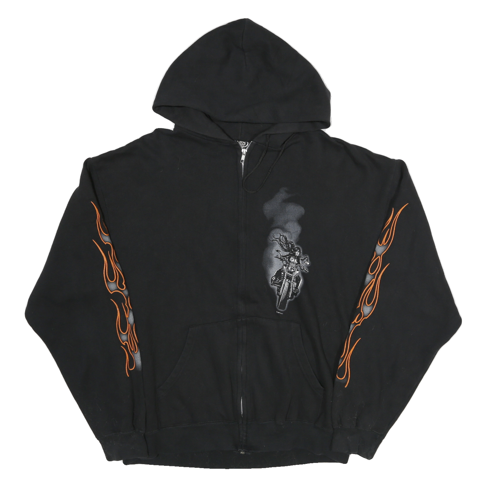 K AND S Mens Black Zip Hoodie XL Motorcycle Flame Sleeve Print Refurbished - N/A refurbished available on Cerqular