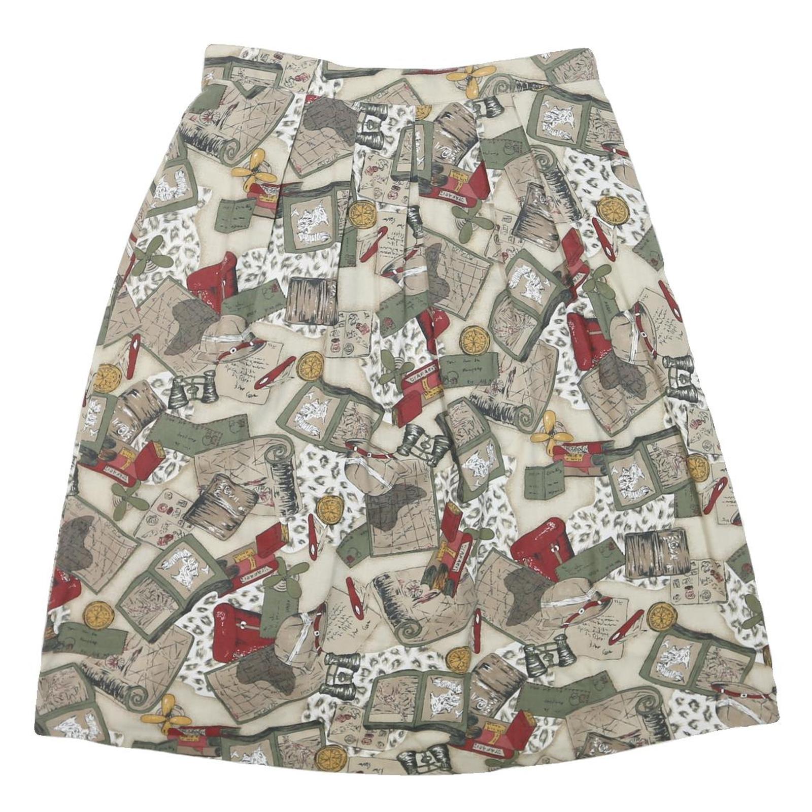 ALFRED DUNNER Womens Beige Printed Cotton Blend Pleated Knee Length Skirt 2XL Refurbished - N/A refurbished available on Cerqular