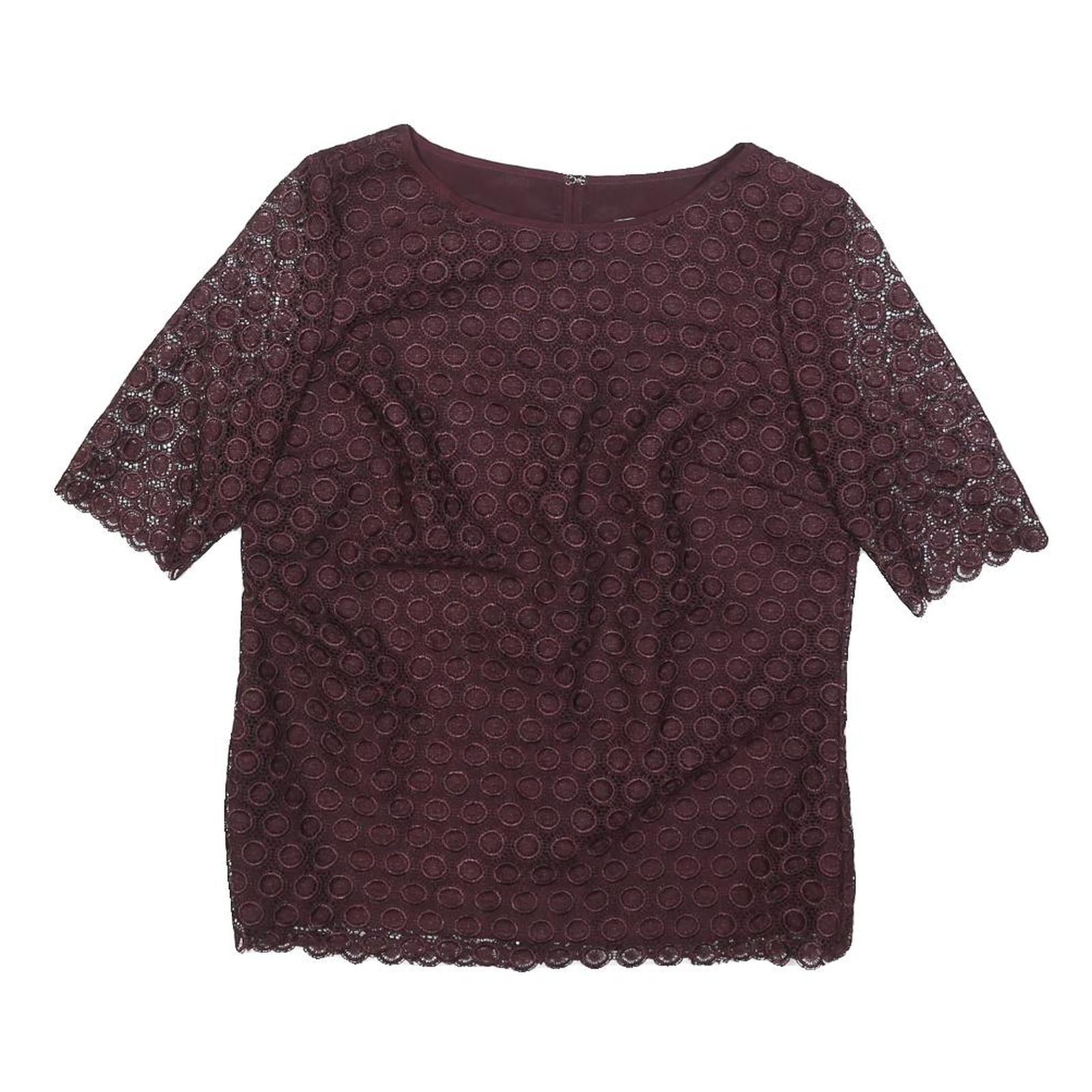 REISS Womens Maroon Printed Top Short Sleeve Round Neck UK 8 Elegant Polyester Refurbished - N/A refurbished available on Cerqular