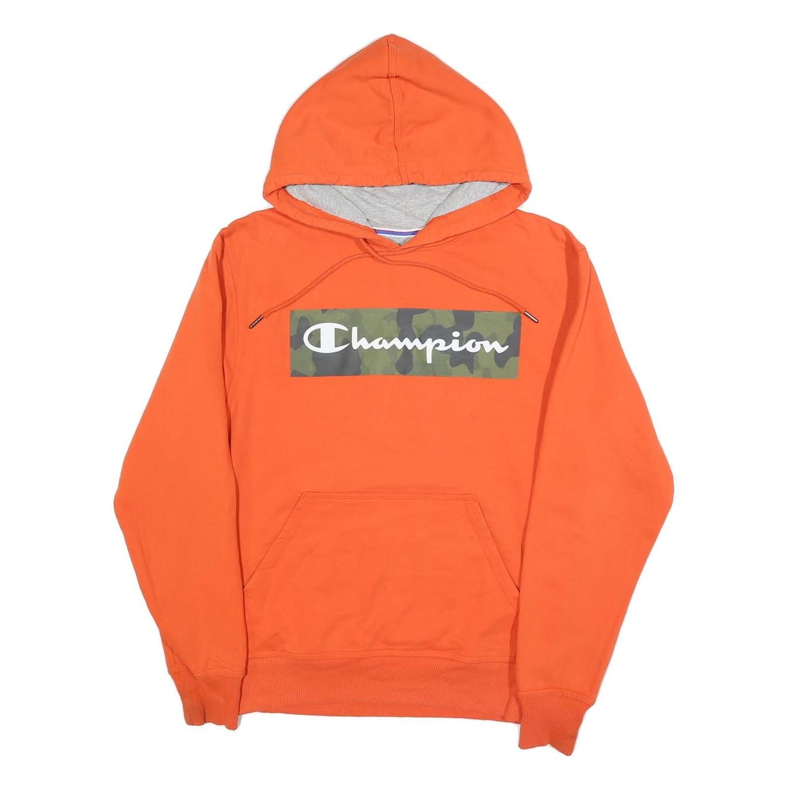 CHAMPION Mens Orange Hoodie S Camouflage Logo Cotton Blend Pullover Refurbished - N/A refurbished available on Cerqular