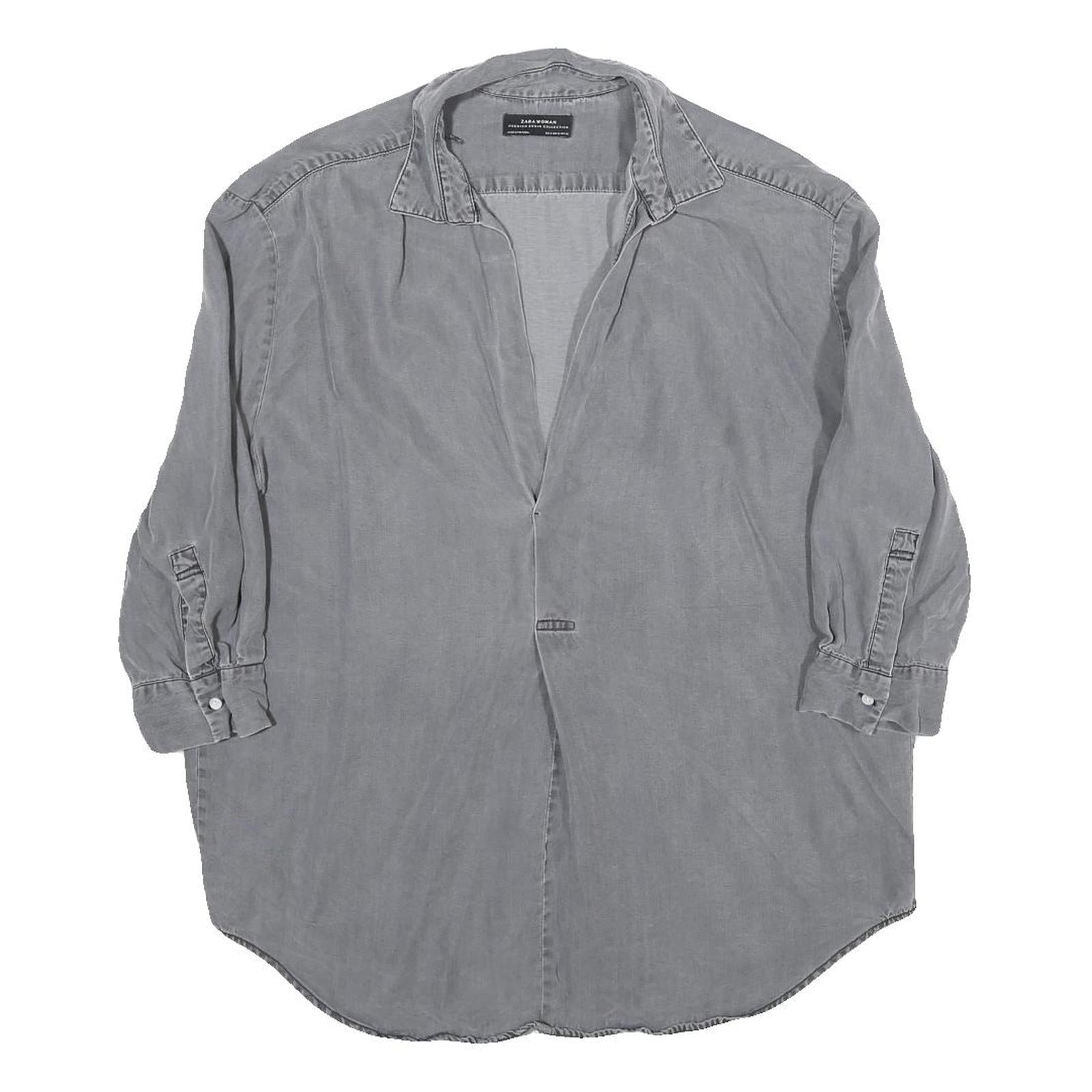 ZARA Womens Grey Basic Shirt 3/4 Sleeve Collared Cotton Blend M Casual Refurbished - N/A refurbished available on Cerqular