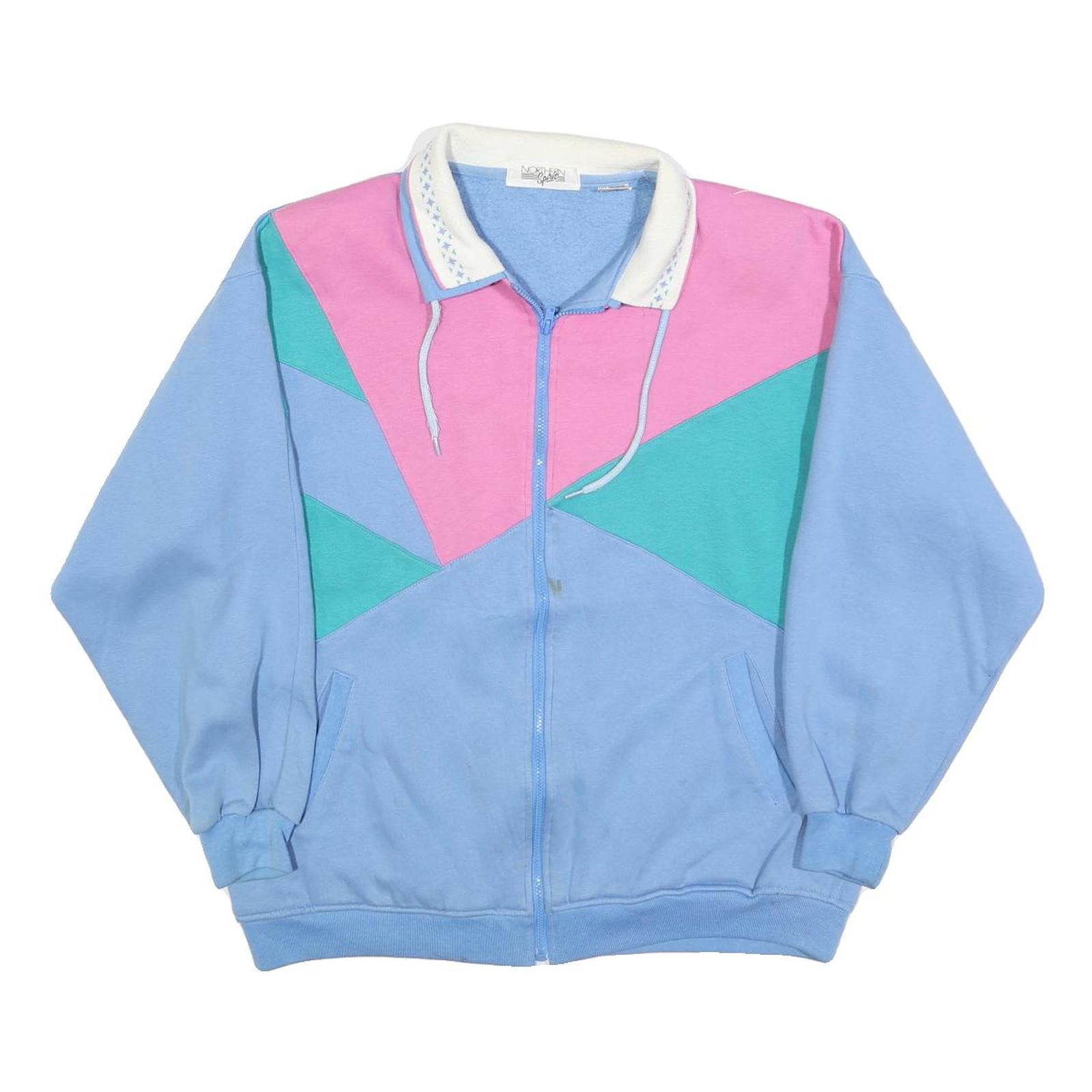 NORTHERN SPIRIT Womens Blue & Pink Collared Sweatshirt M Colourblock Zip Front Refurbished - N/A refurbished available on Cerqular