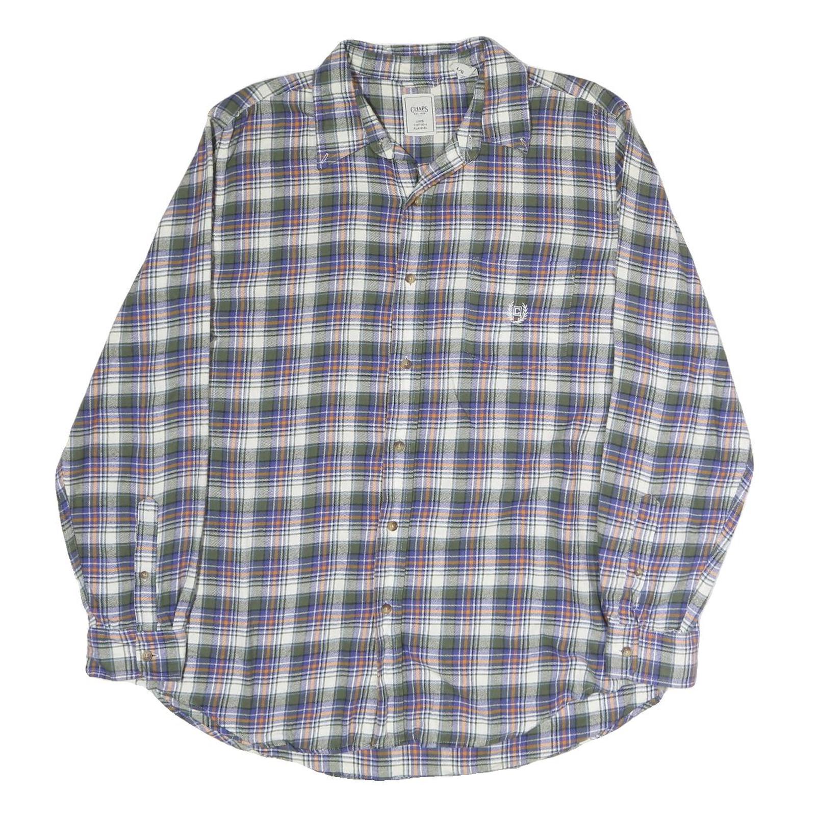 CHAPS Mens Green & Purple Check Shirt L Cotton Flannel Button Collar Long Sleeve Refurbished - N/A refurbished available on Cerqular