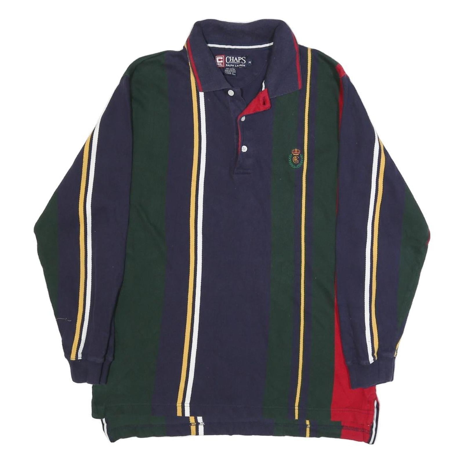 CHAPS RALPH LAUREN Mens Navy & Green Red Yellow Striped Long Sleeve Polo Shirt M Refurbished - N/A refurbished available on Cerqular