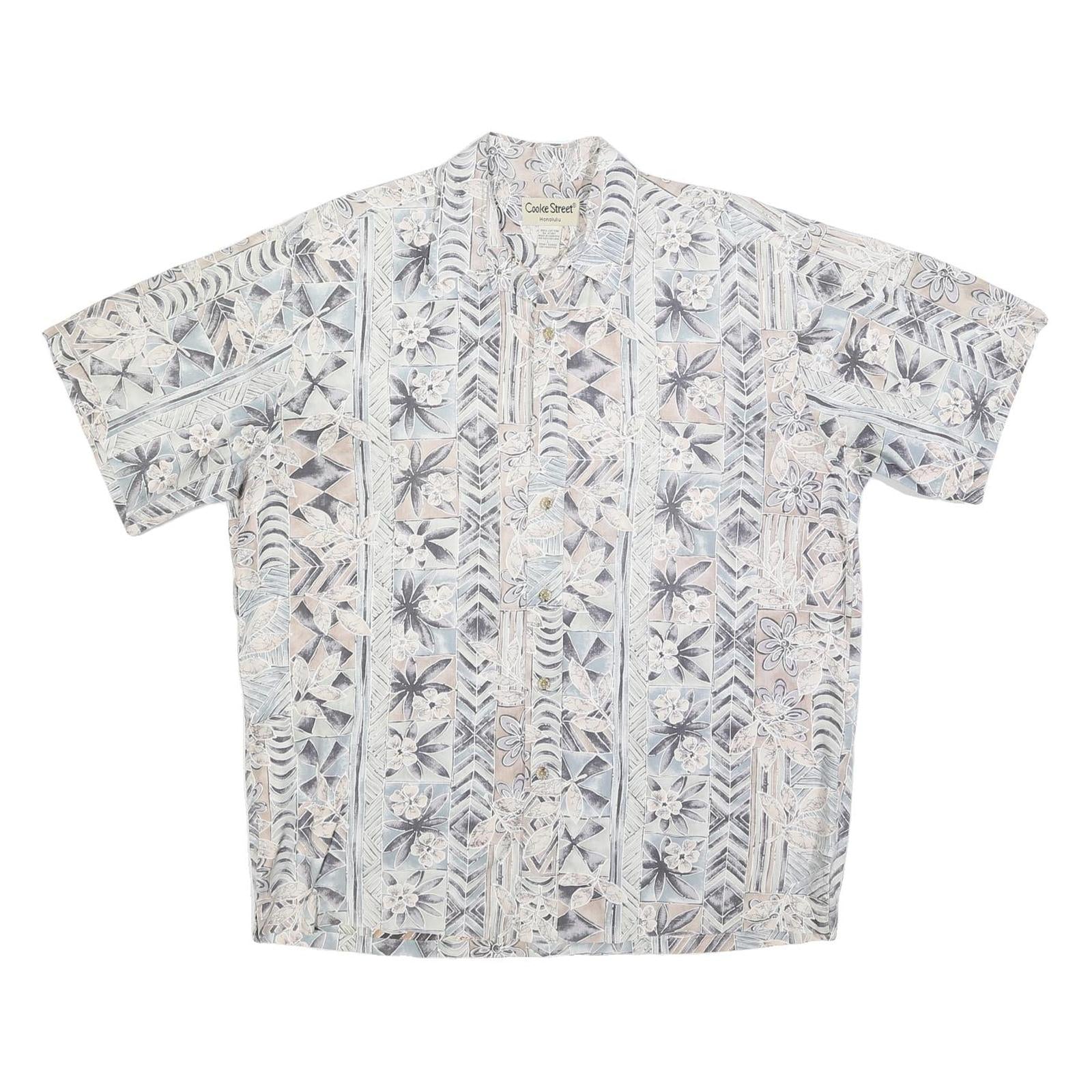 COOKE STREET Mens Beige & Grey Pattern Shirt L Casual Cotton Blend Hawaiian Refurbished - N/A refurbished available on Cerqular