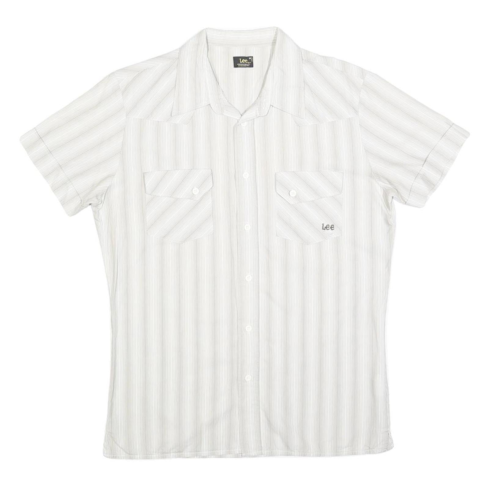LEE Mens White Patterned Short Sleeve Shirt M Button Front Casual Summer Refurbished - N/A refurbished available on Cerqular