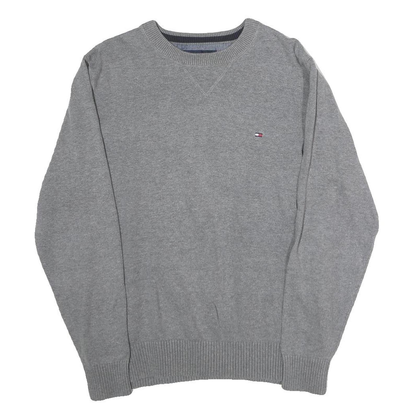 TOMMY HILFIGER Mens Grey Plain Cotton Crew Neck Basic Knit Jumper M Classic Refurbished - N/A refurbished available on Cerqular