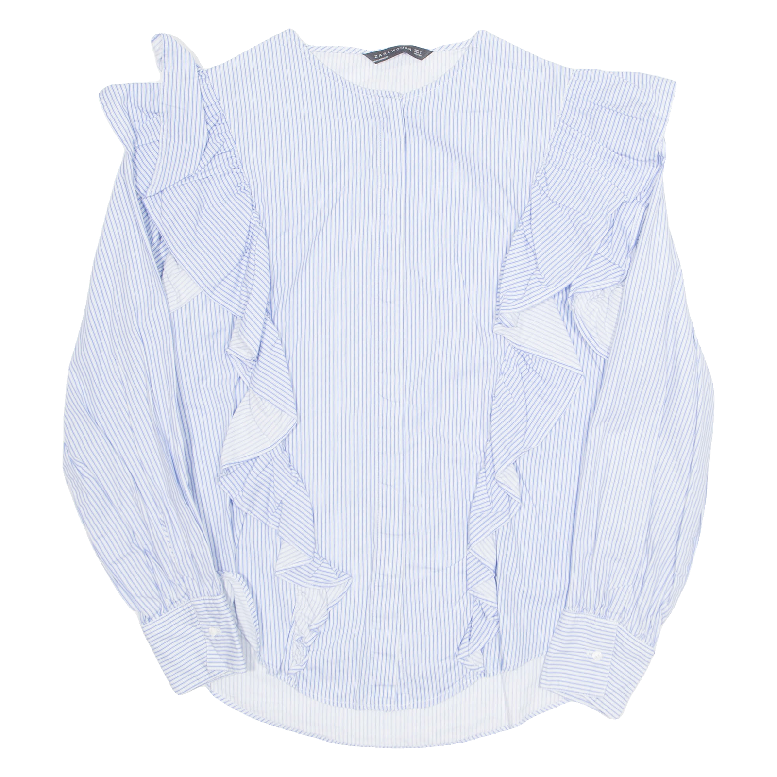 ZARA WOMEN Womens Printed Blouse Blue Long Sleeve Striped S Refurbished - N/A refurbished available on Cerqular