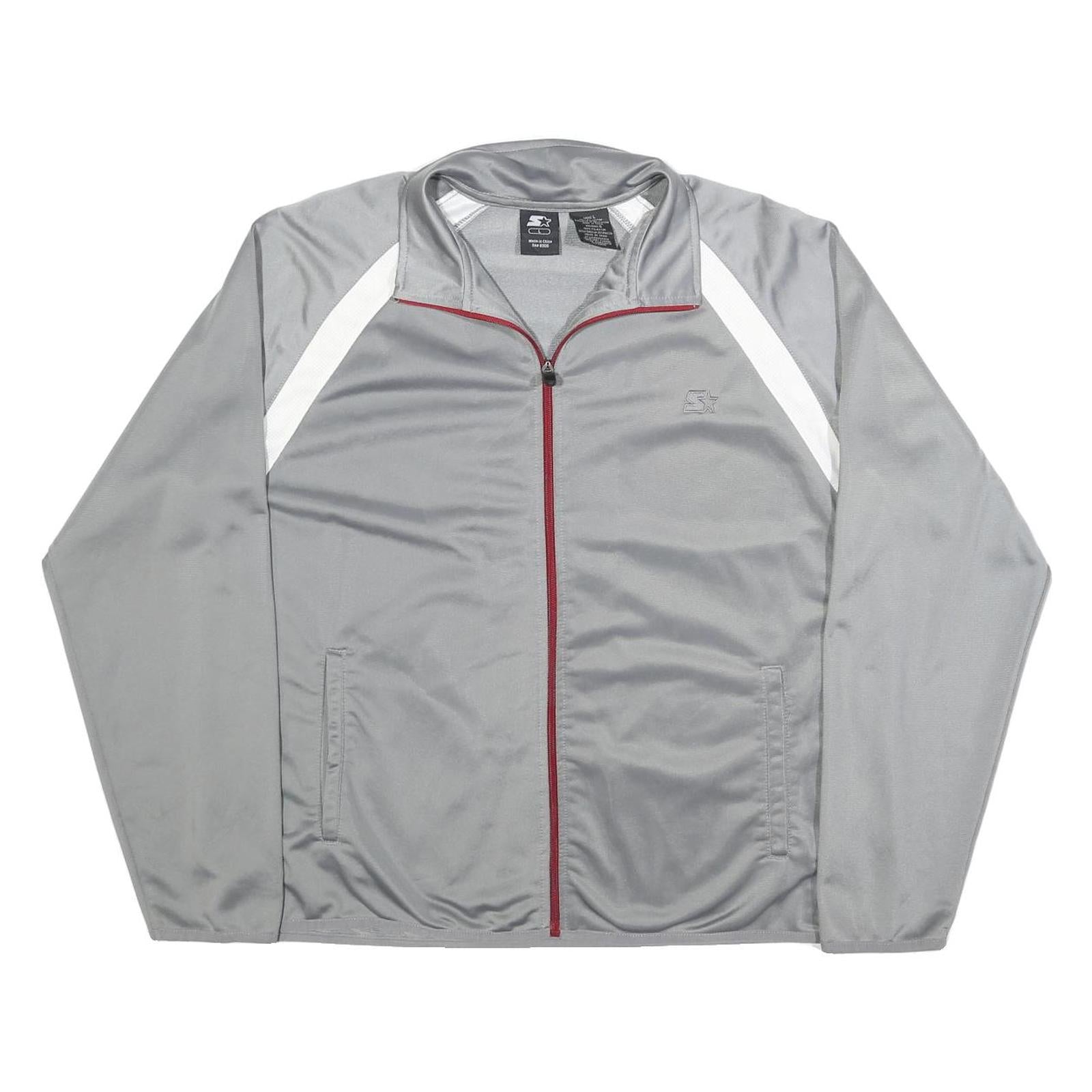 STARTER Mens Grey & White Track Jacket L Polyester Blend Zip Athletic Style Refurbished - N/A refurbished available on Cerqular