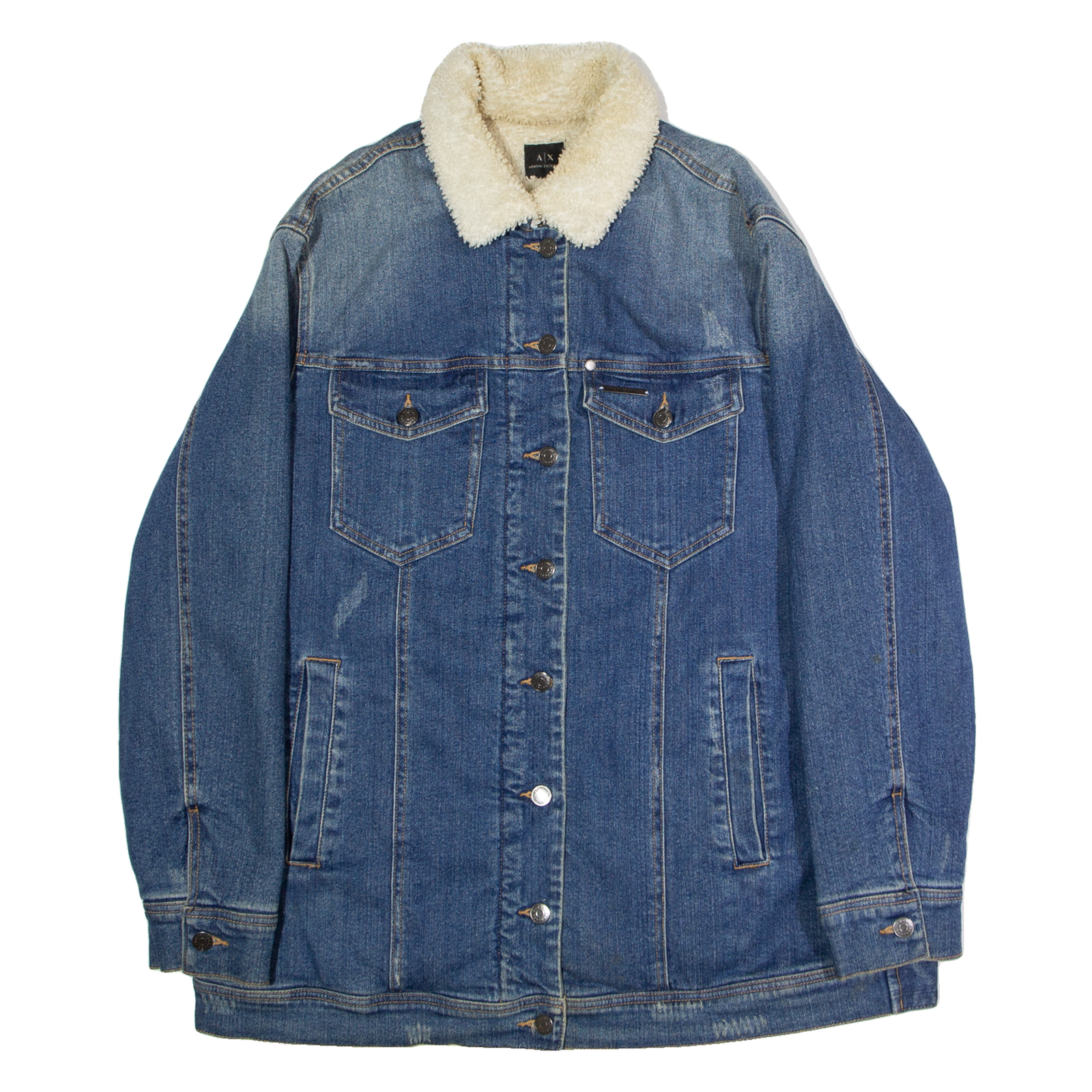ARMANI Womens Sherpa Lined Denim Jacket Blue XL Refurbished - N/A refurbished available on Cerqular