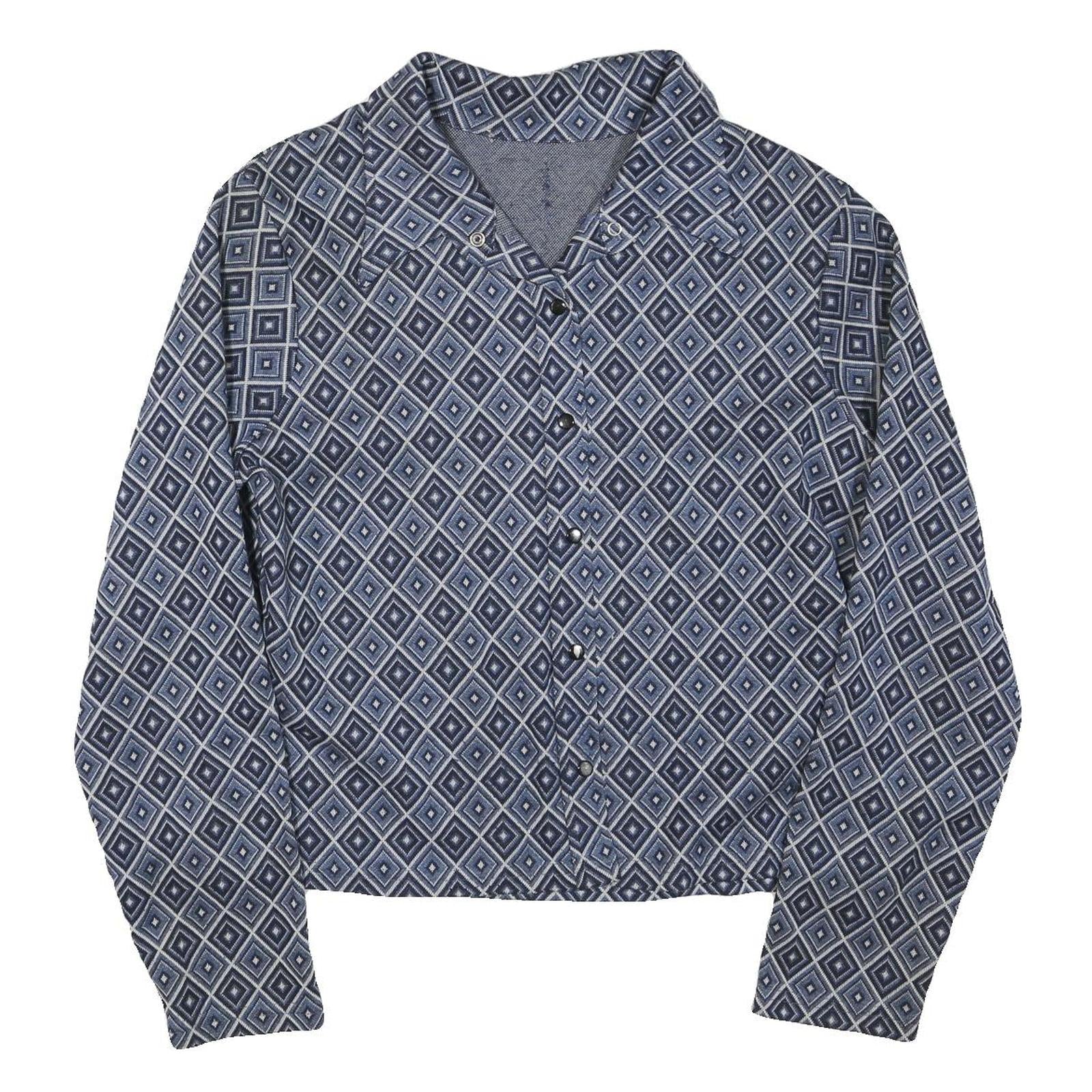 Womens Blue Printed Button Shirt Long Sleeve Collared 2XL Cotton Blend Top Refurbished - N/A refurbished available on Cerqular