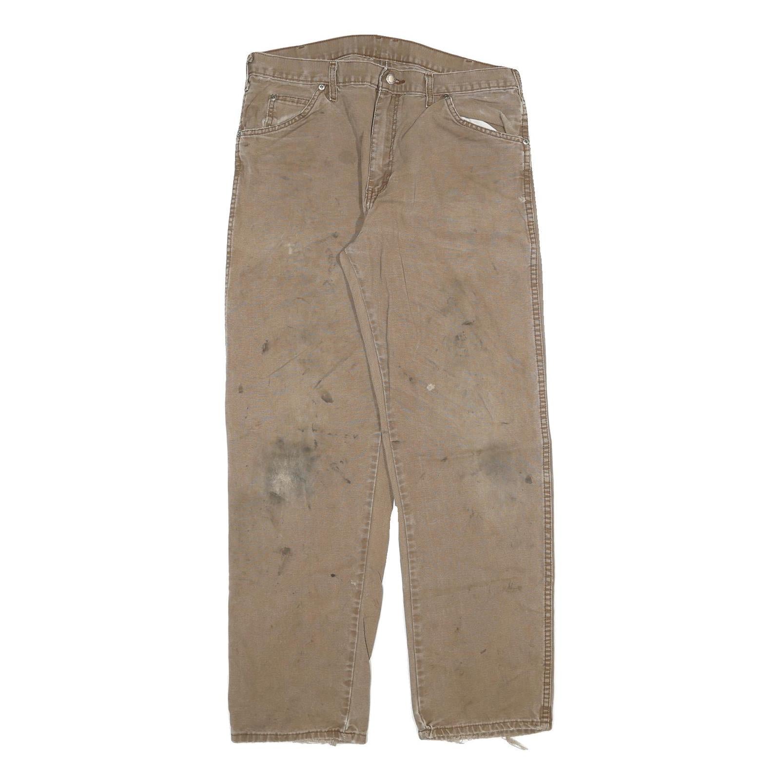 DICKIES Mens Cotton Blend Beige Regular Fit Straight Trousers W34 L32 Workwear Refurbished - N/A refurbished available on Cerqular