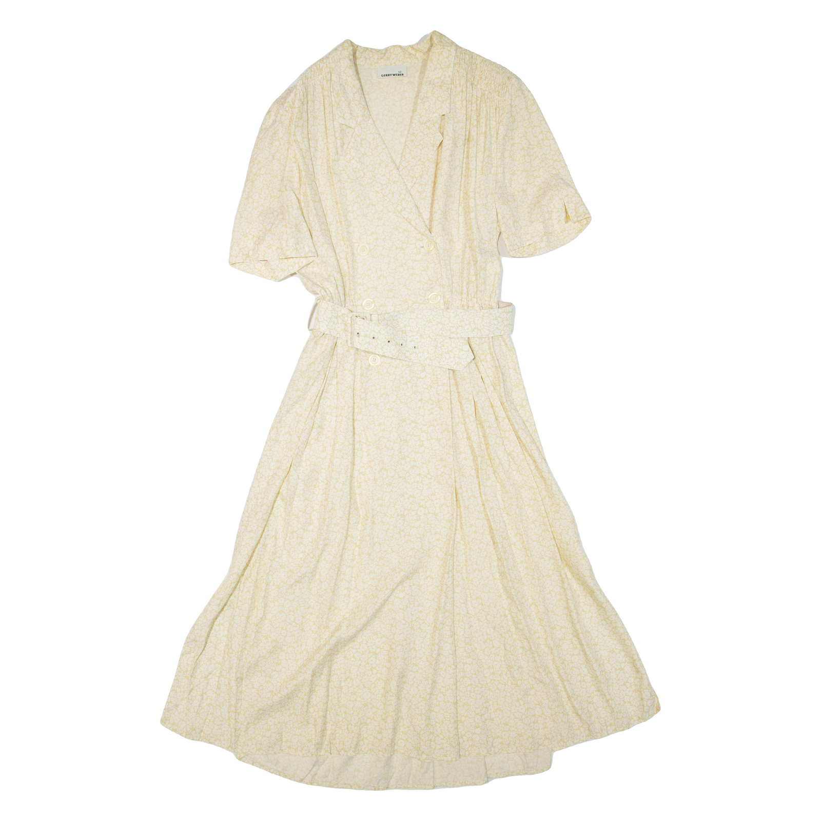 GERRYWEBER Womens Tea Dress Yellow Floral Short Sleeve Midi L Refurbished - N/A refurbished available on Cerqular