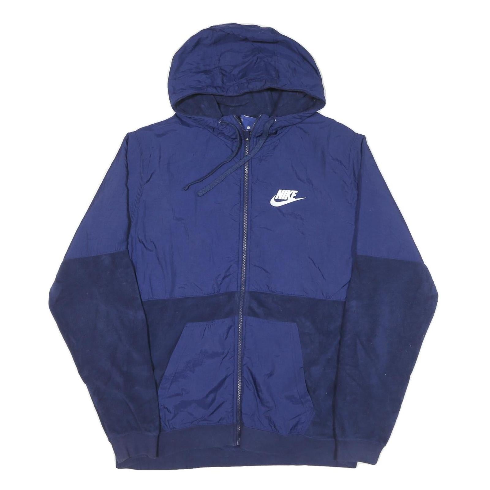 NIKE Mens Blue & Navy Hooded Zip Jacket L Polyester Blend Colourblock Sportswear Refurbished - N/A refurbished available on Cerqular