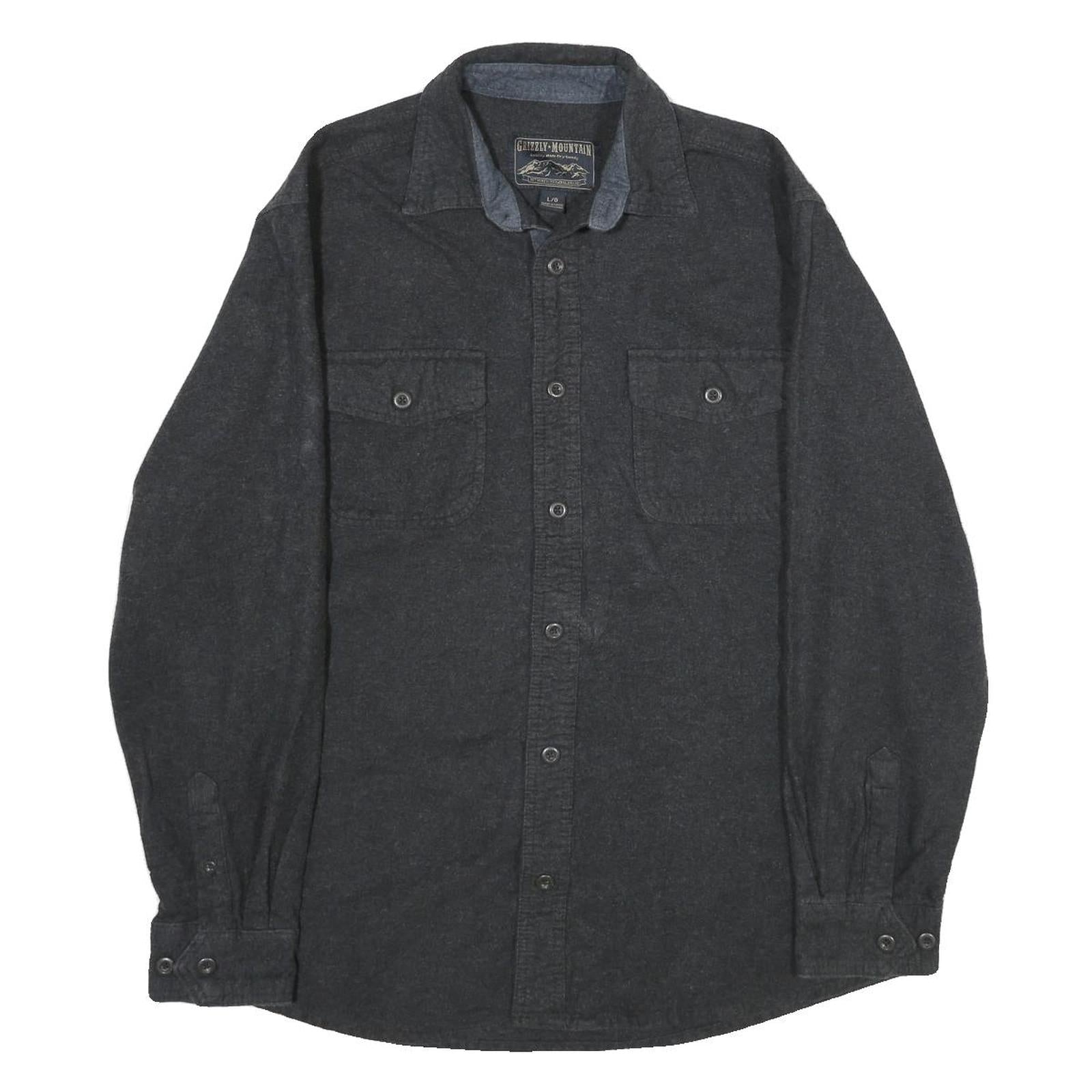 GRIZZLY MOUNTAIN Mens Black Shirt L Cotton Long Sleeve Casual Button Front Refurbished - N/A refurbished available on Cerqular