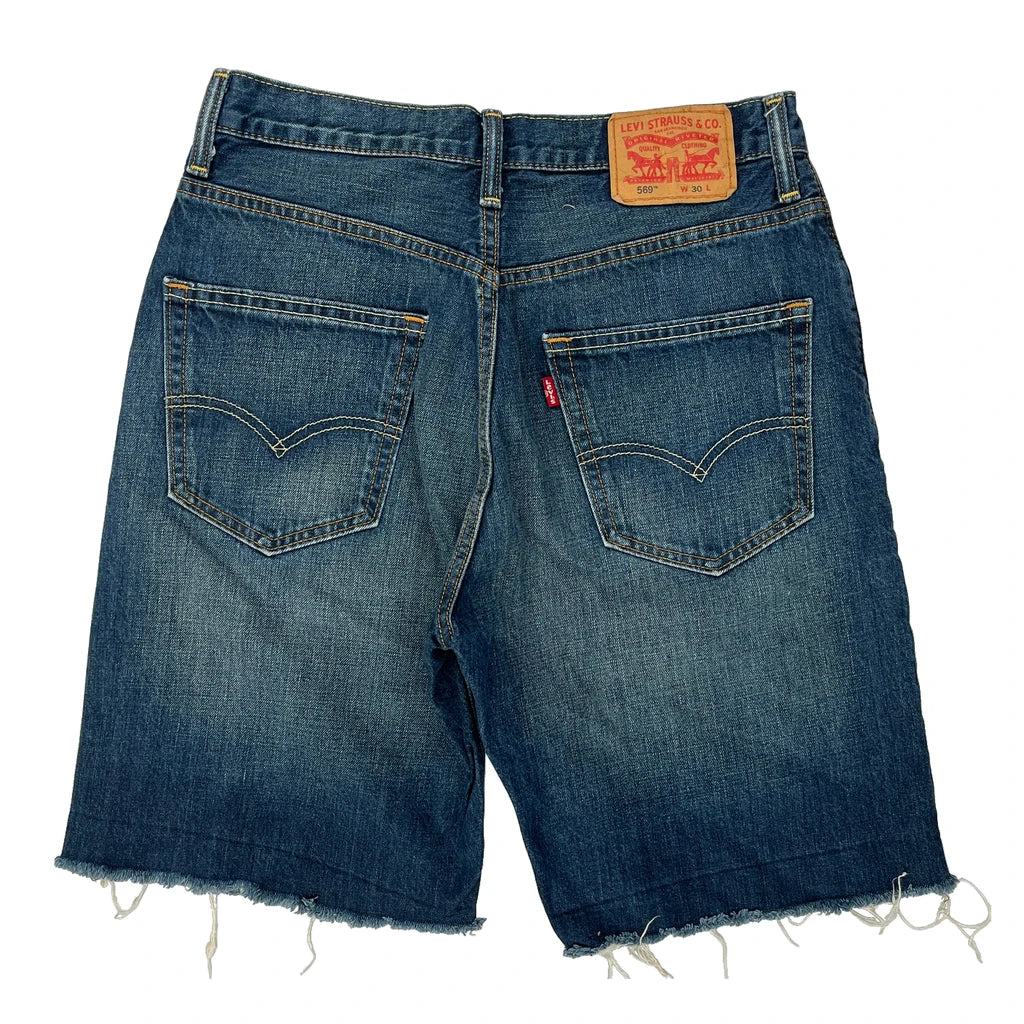 Levis Denim Shorts - 30W 10L Blue Denim Refurbished - Thrifted (note: this is a term often used to describe second- refurbished available on Cerqular