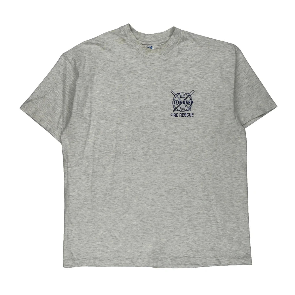 Fire Rescue Hanes Single Stitch T-Shirt - XL Grey Cotton Refurbished - Thrifted (note: this is a term often used to describe second- refurbished available on Cerqular