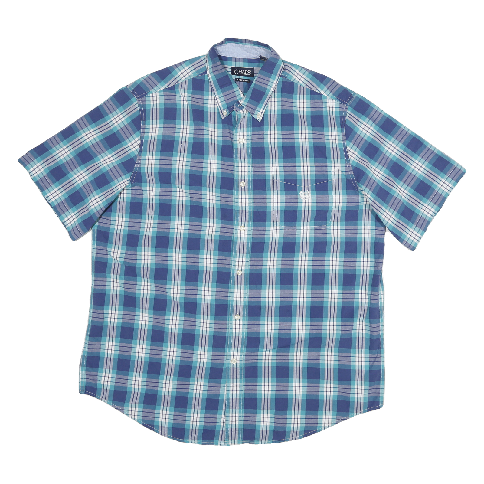 CHAPS Mens Blue & Green Check Shirt XL Button Down Cotton Blend Casual Short Refurbished - N/A refurbished available on Cerqular