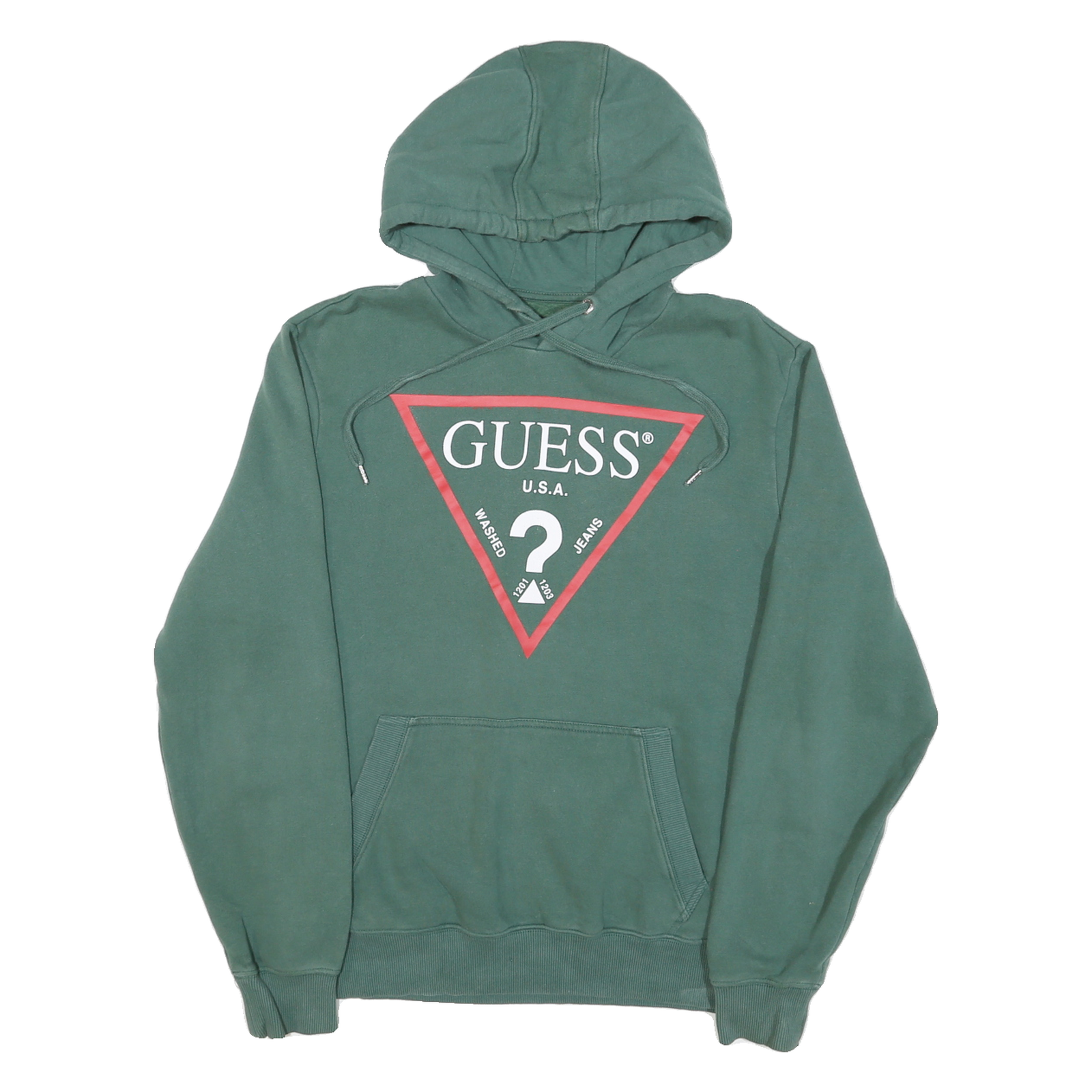GUESS Mens Green Pullover Hoodie S Cotton Blend Logo Print Refurbished - N/A refurbished available on Cerqular