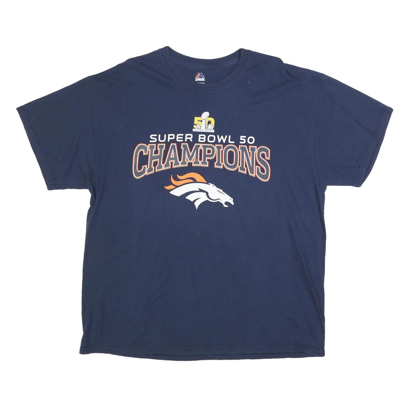 Buy MAJESTIC Mens Navy Blue Super Bowl 50 Champions Graphic T-Shirt XL Short Sleeve Refurbished - $19.49 MAJESTIC Mens Navy Blue Super Bowl 50 Champions Graphic T-Shirt XL Short Sleeve Refurbished - N/A refurbished available on Cerqular