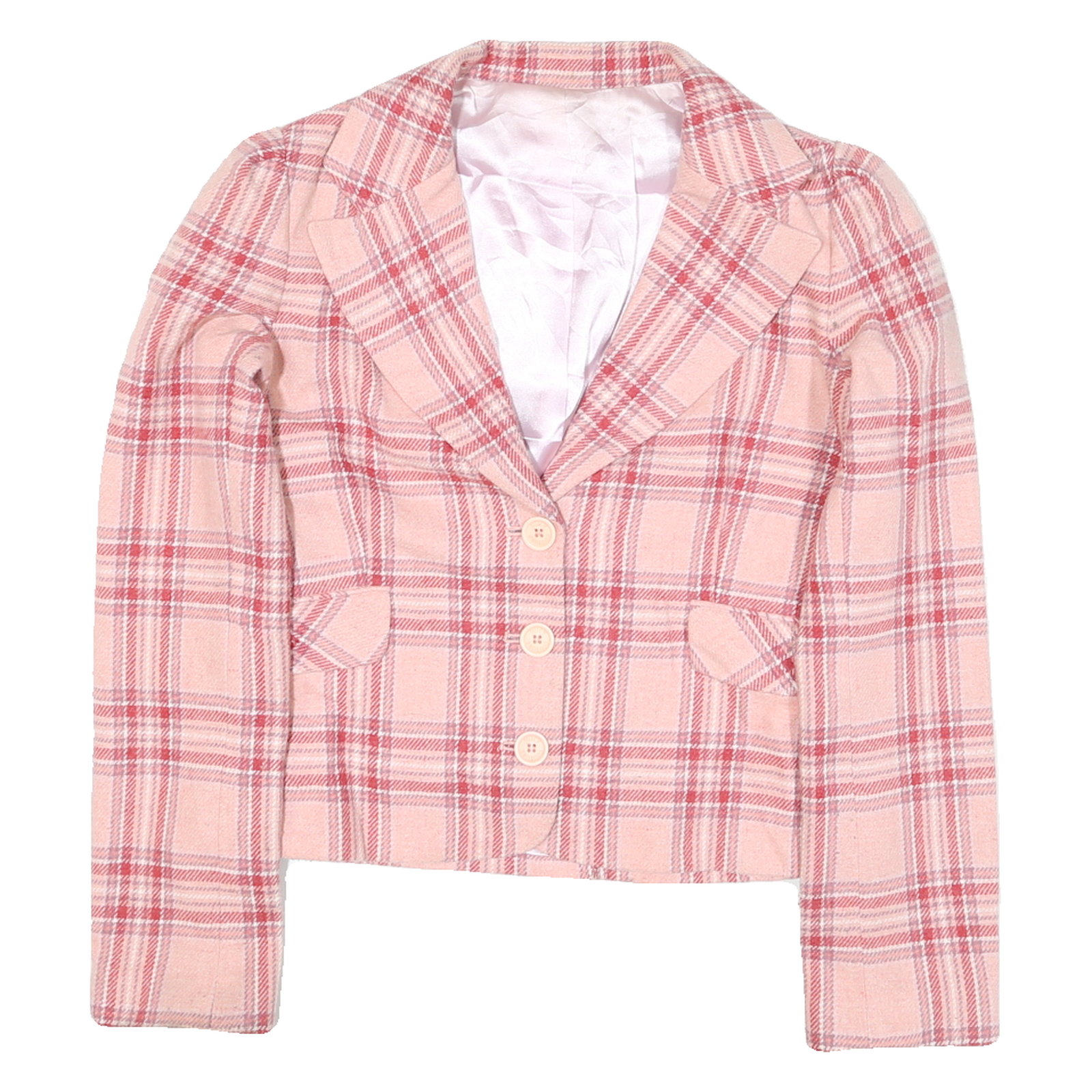 Womens Pink & Red Plaid Button Jacket S Polyester Blend Checked Cropped Stylish Refurbished - N/A refurbished available on Cerqular