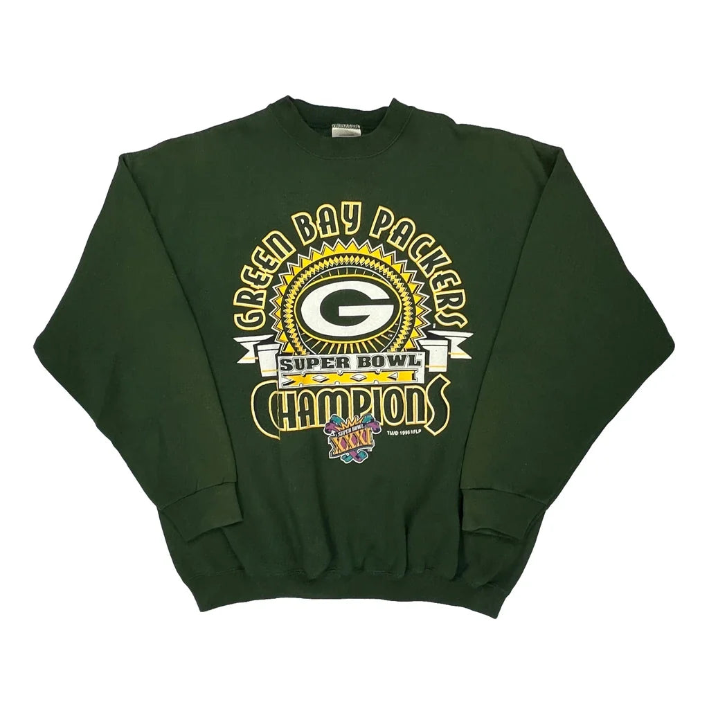 Made In USA, 1996, Green Bay Packers Tultex Nfl Sweatshirt - XL Green Cotton Blend Refurbished - Thrifted (note: this is a term often used to describe second- refurbished available on Cerqular