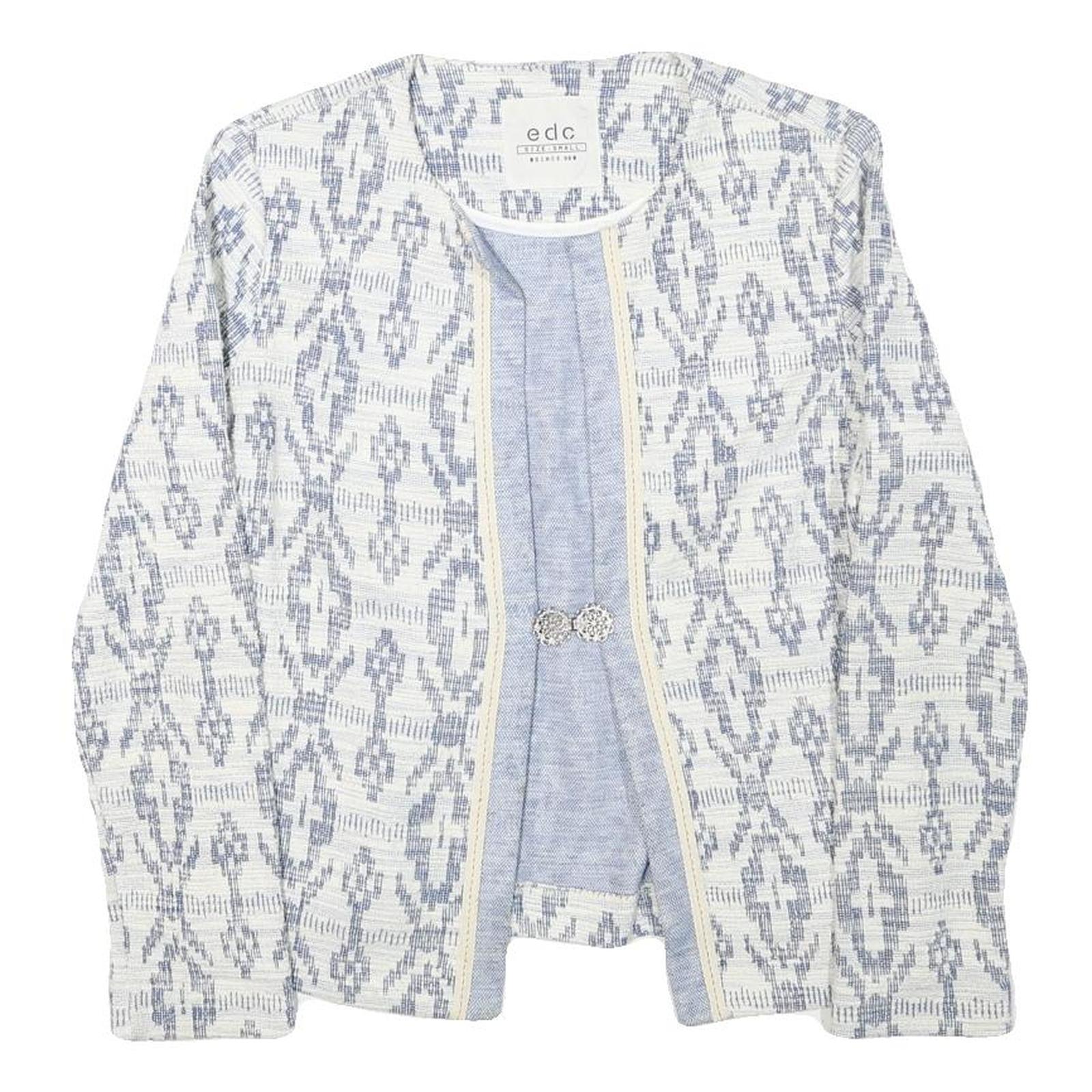 EDC Womens Blue & White Cotton Blend Patterned Button Jacket S Woven Lightweight Refurbished - N/A refurbished available on Cerqular