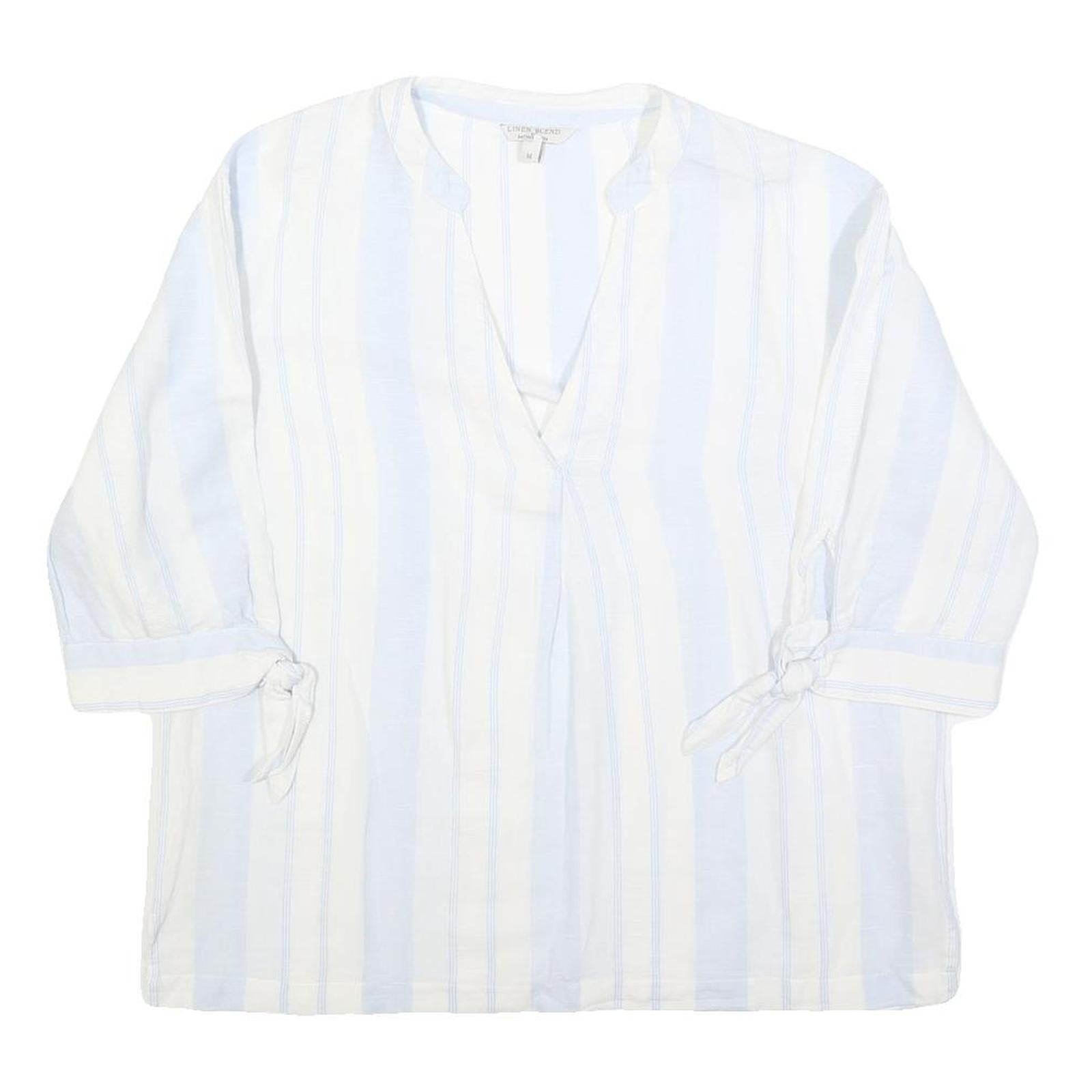 MONSOON Womens White & Blue Printed Top 3/4 Sleeve V-Neck M Linen Blend Refurbished - N/A refurbished available on Cerqular