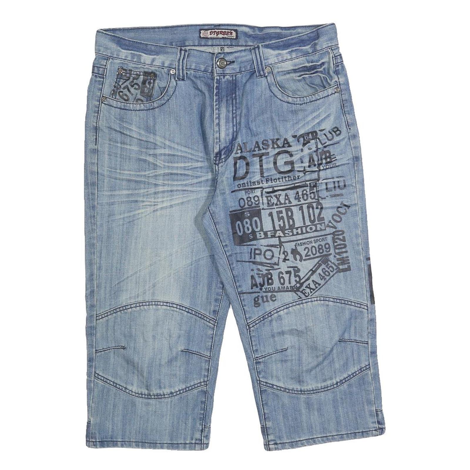 DT GREEN Mens Shorts Blue Denim Casual M W34 Printed Cotton Blend Relaxed Fit Refurbished - N/A refurbished available on Cerqular