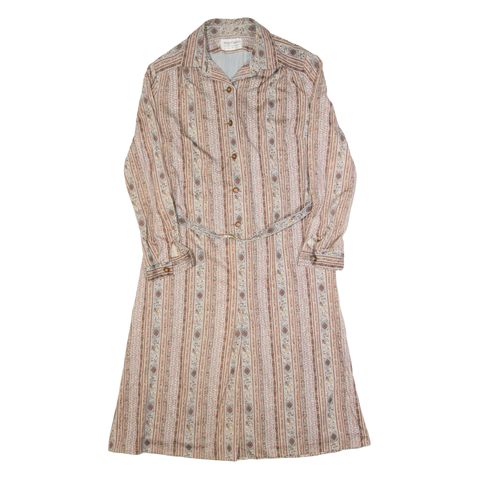 MYRIAM Womens Day Dress Brown 90s Striped Long Sleeve Long L Refurbished - N/A refurbished available on Cerqular