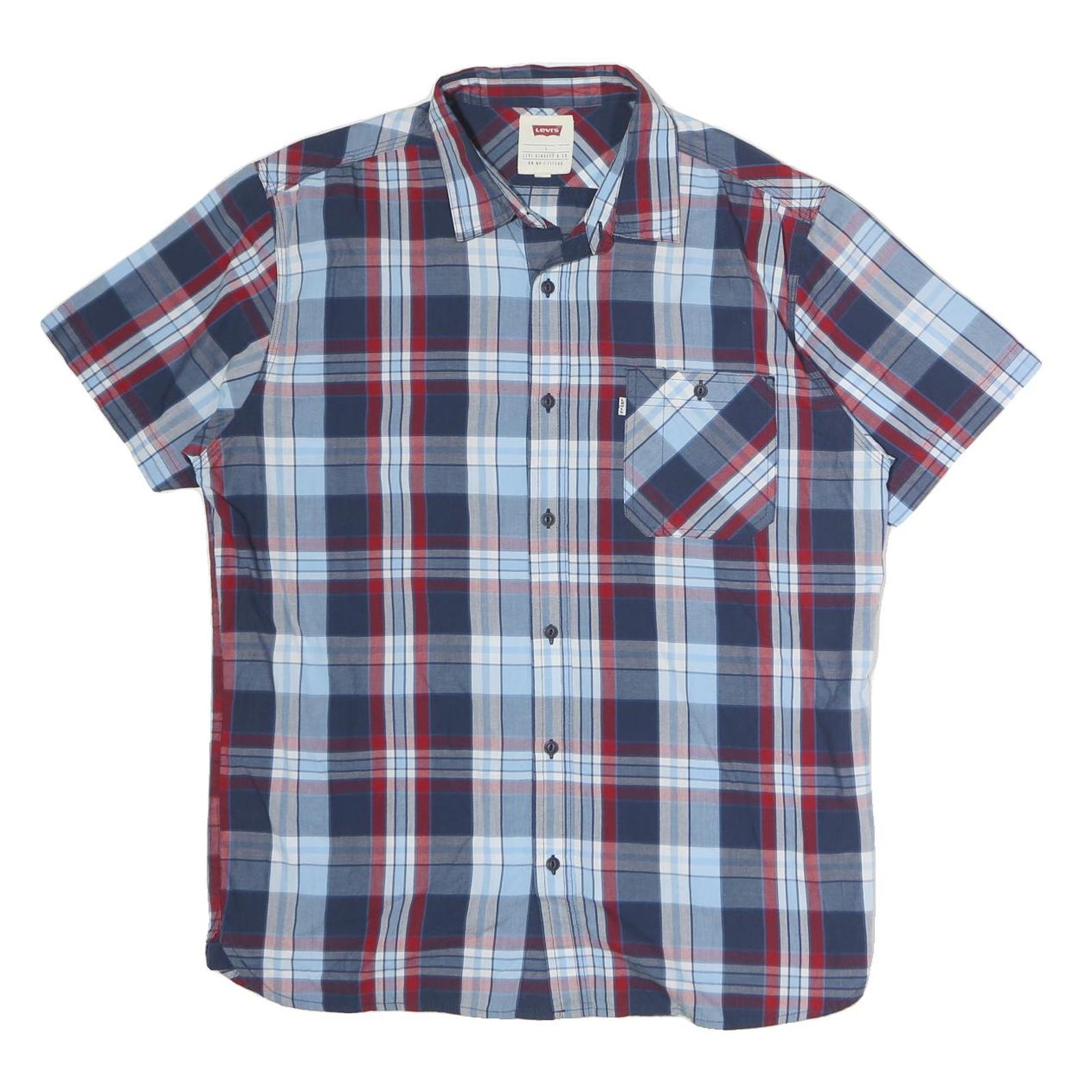 LEVI'S Mens Blue & Red Check Shirt L Cotton Casual Summer Button Pocket Refurbished - N/A refurbished available on Cerqular