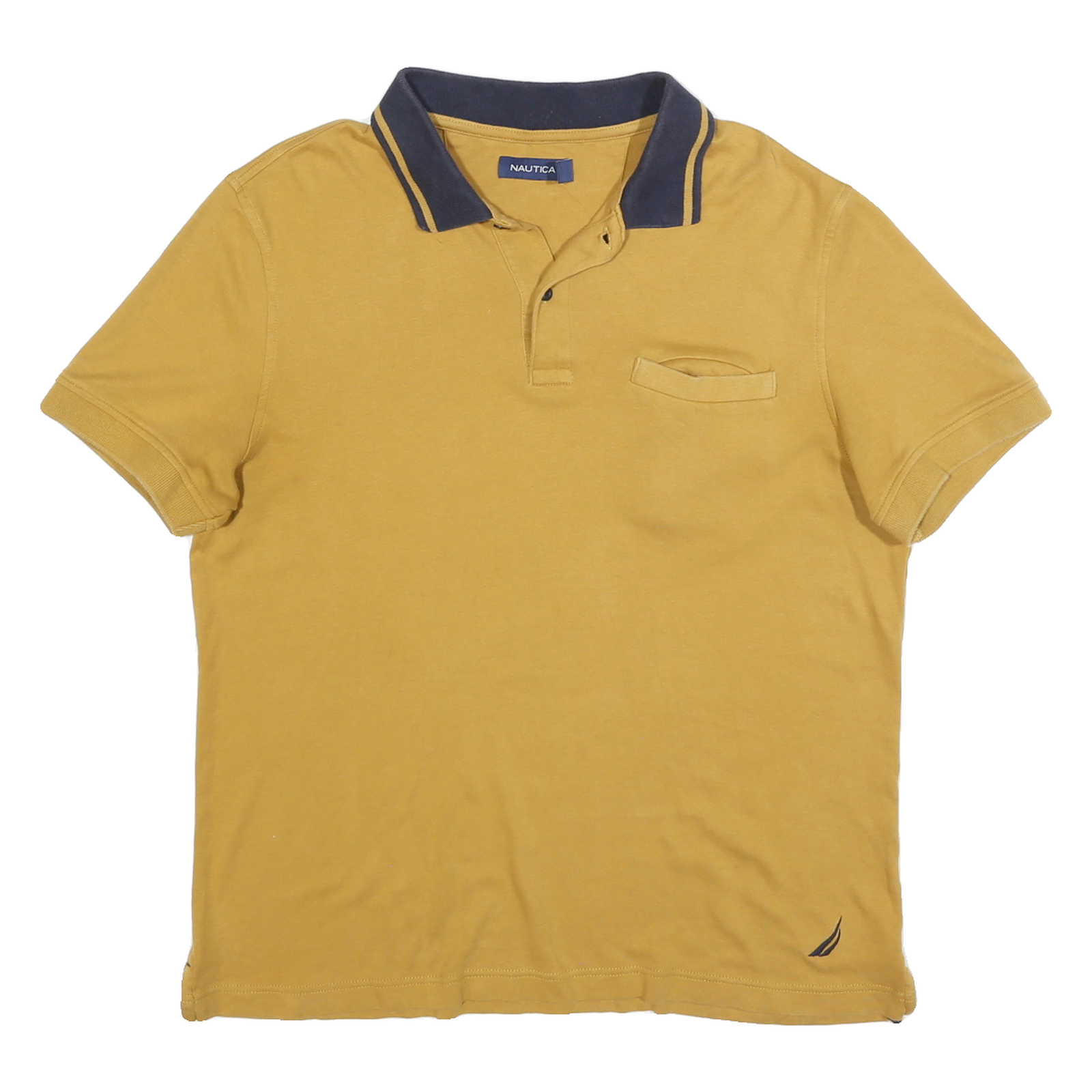 NAUTICA Mens Yellow & Navy Short Sleeve Plain L Cotton Blend Polo Shirt Refurbished - N/A refurbished available on Cerqular