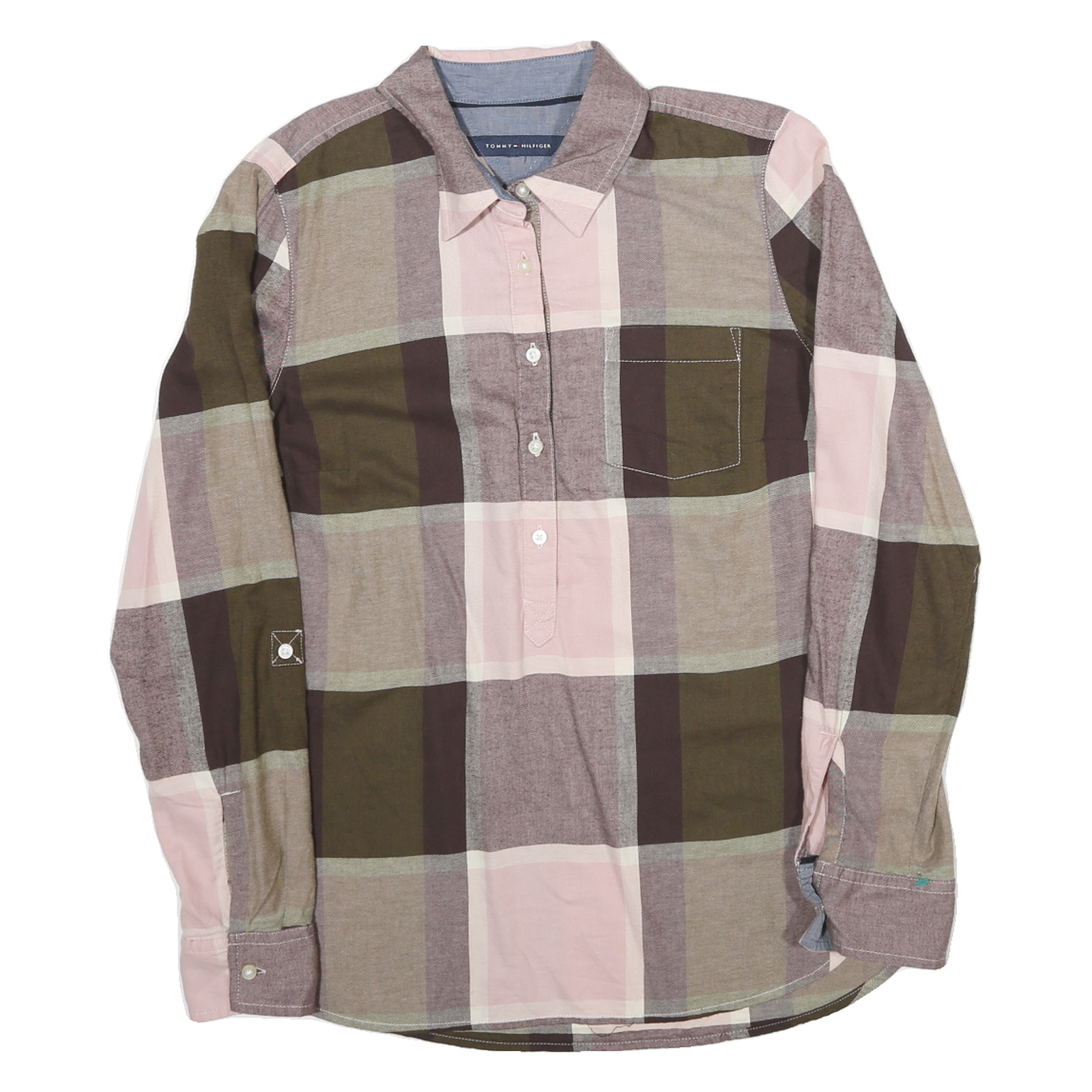 TOMMY HILFIGER Womens Pink Brown Check Shirt S Casual Cotton Blend Long Sleeve Refurbished - N/A refurbished available on Cerqular