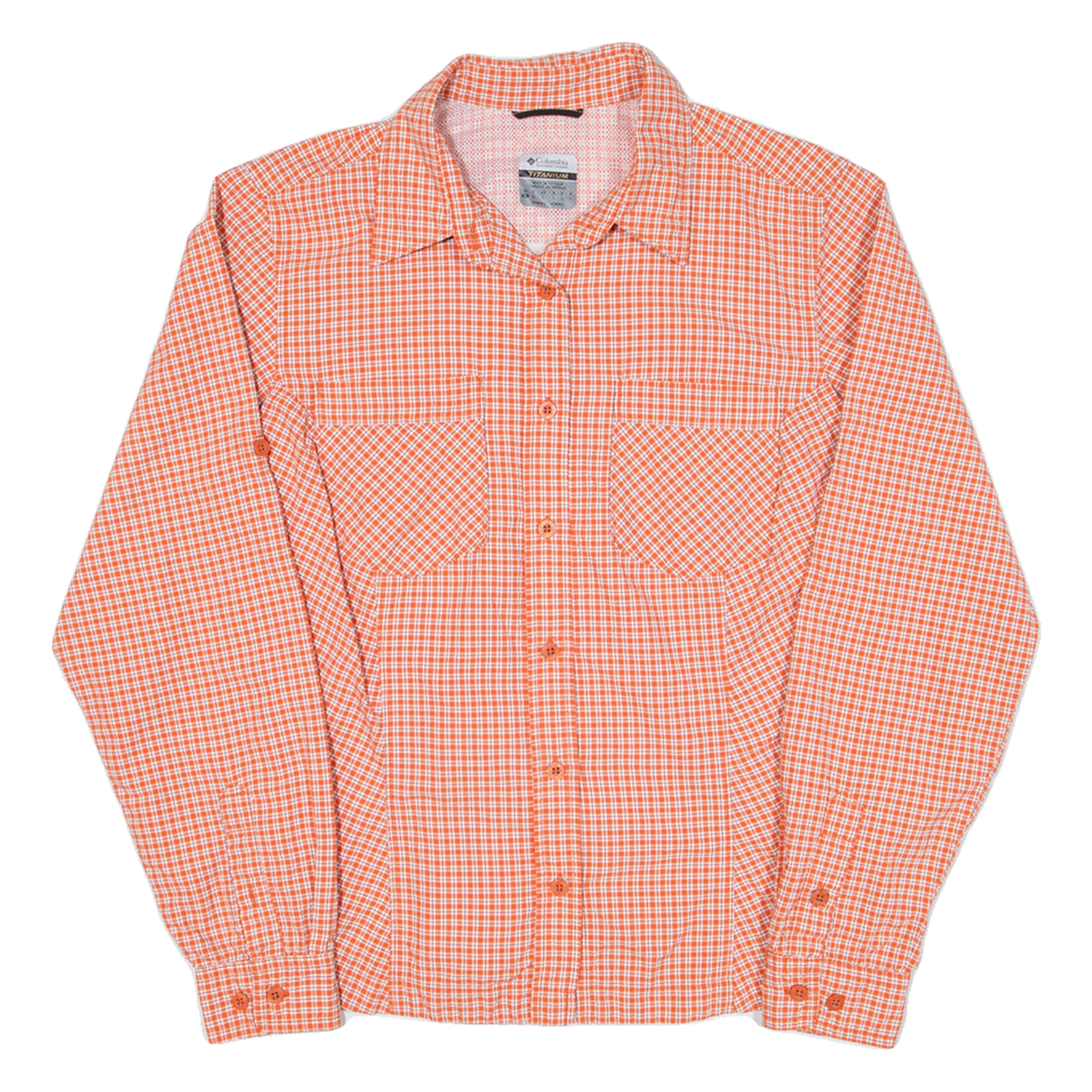 COLUMBIA Womens Shirt Orange Check Long Sleeve L Refurbished - N/A refurbished available on Cerqular