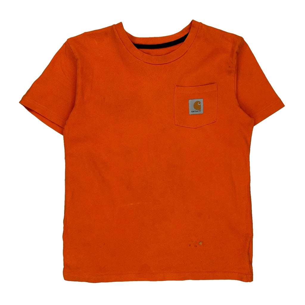 Age 10-12 Carhartt T-Shirt - Medium Orange Cotton Refurbished - Thrifted (note: this is a term often used to describe second- refurbished available on Cerqular