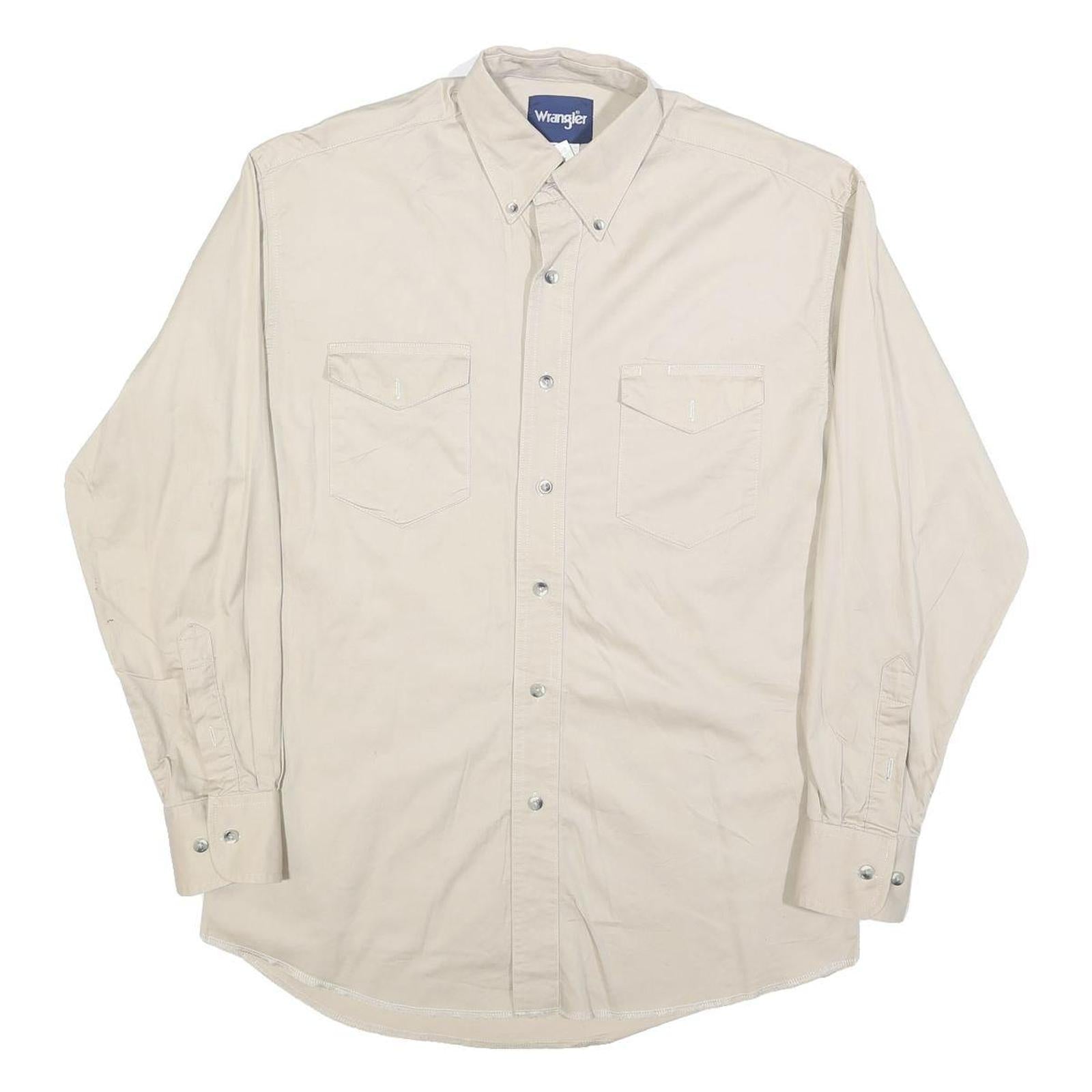 WRANGLER Mens Beige Cotton Blend Shirt M Button Down Long Sleeve Classic Refurbished - N/A refurbished available on Cerqular
