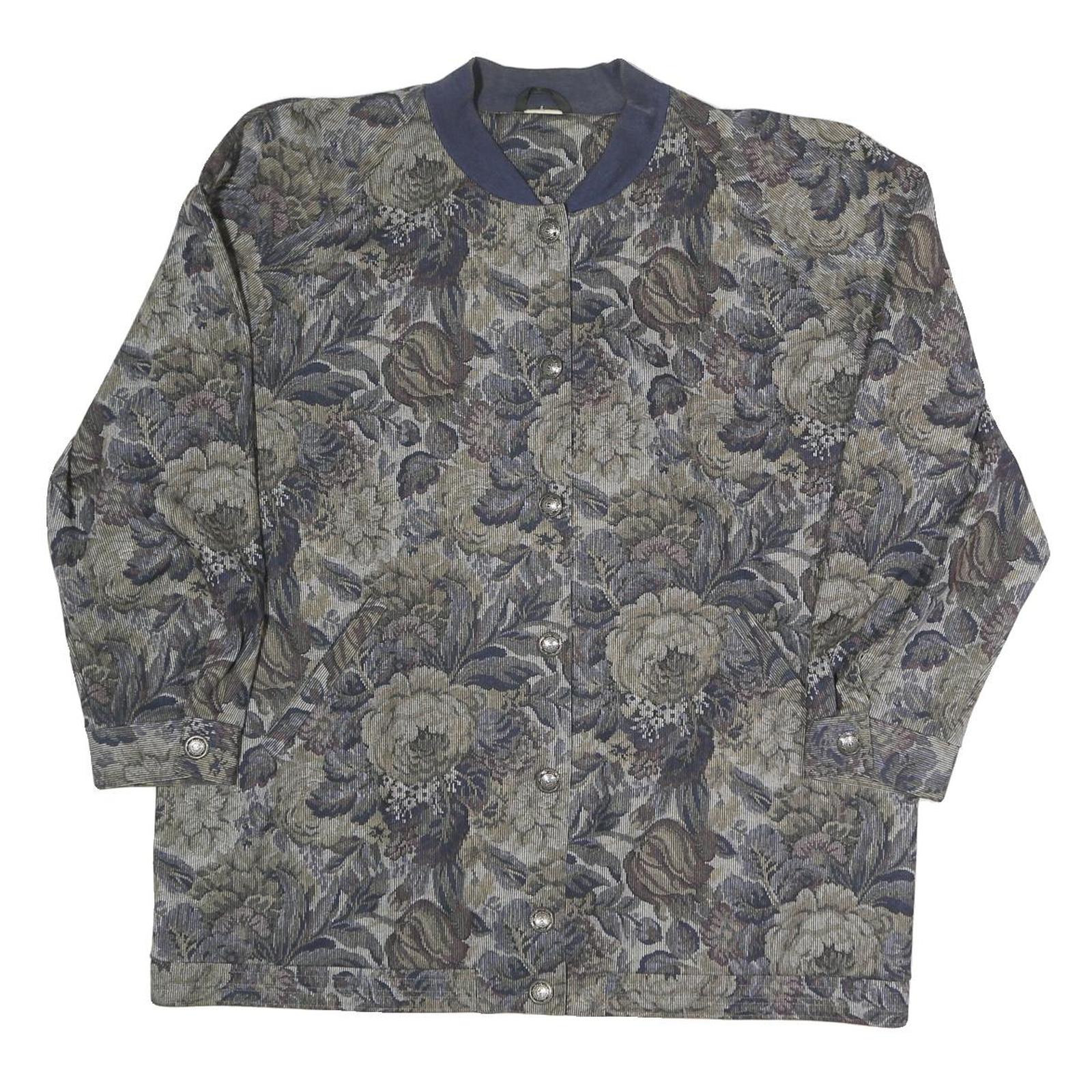 Womens Blue & Grey Floral Button Jacket XL Polyester Blend Woven Bomber Style Refurbished - N/A refurbished available on Cerqular