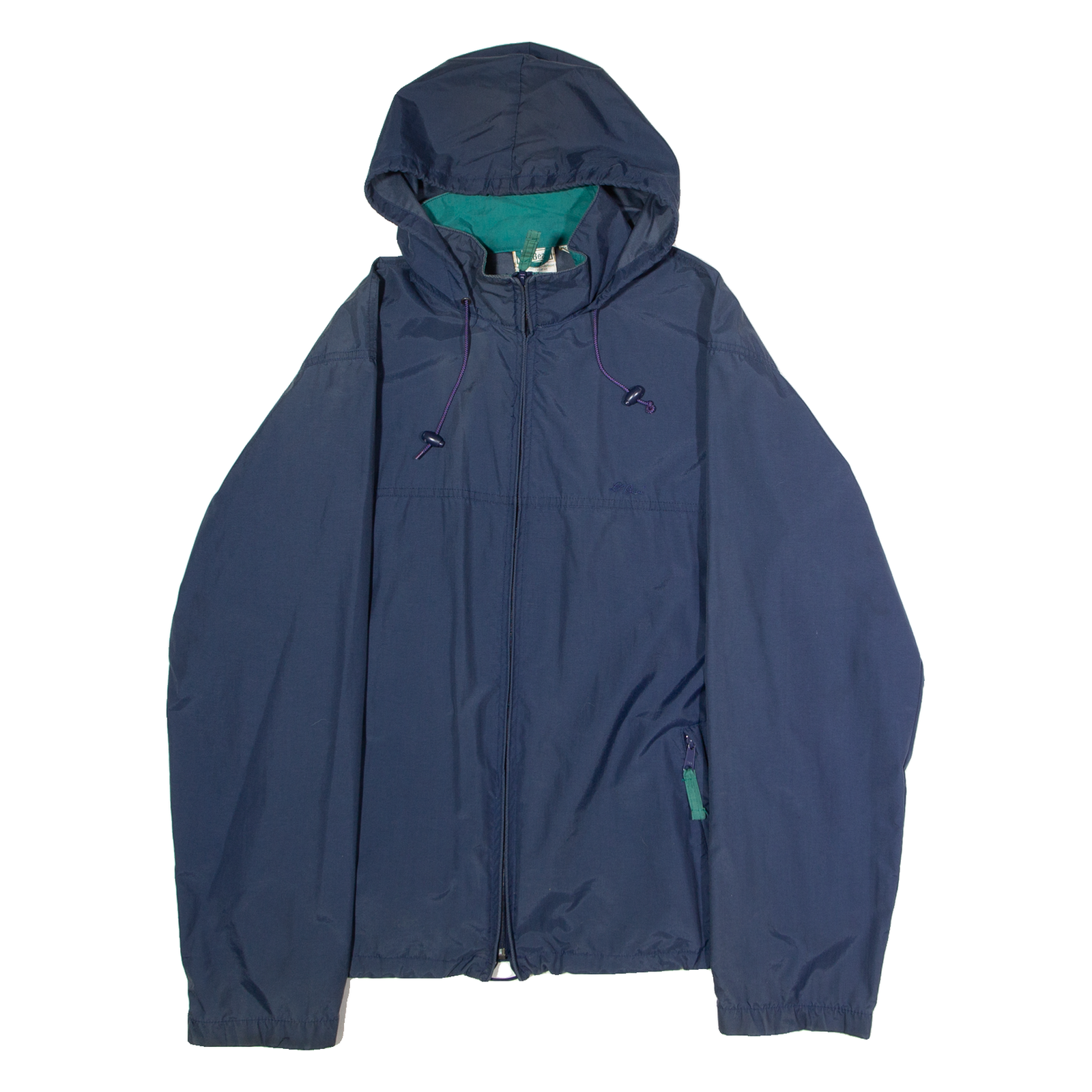 LL BEAN Mens Rain Jacket Blue Nylon 90s Hooded L Refurbished - N/A refurbished available on Cerqular