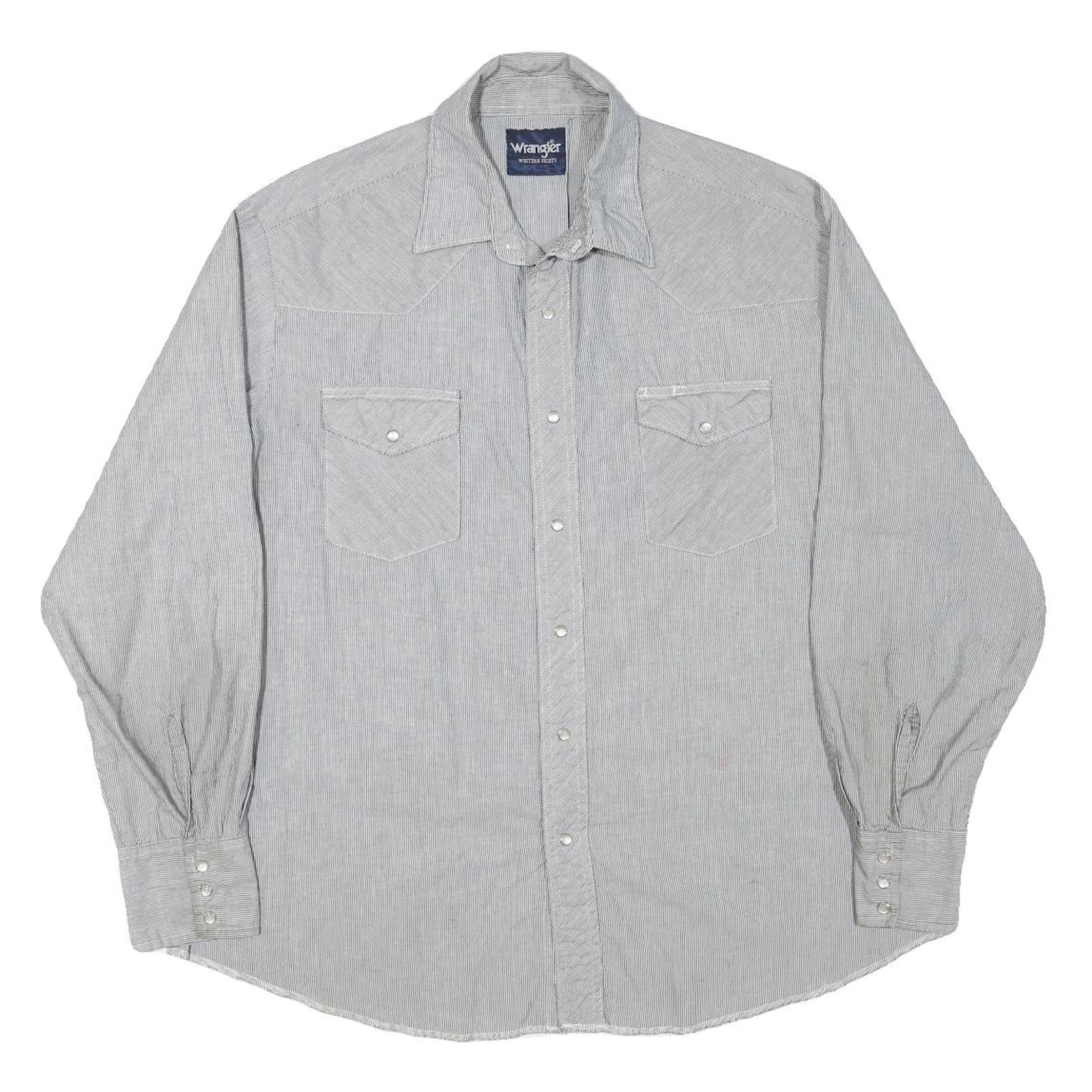 WRANGLER Mens Grey & White Cotton Blend Western Shirt XL Button Long Sleeve Refurbished - N/A refurbished available on Cerqular