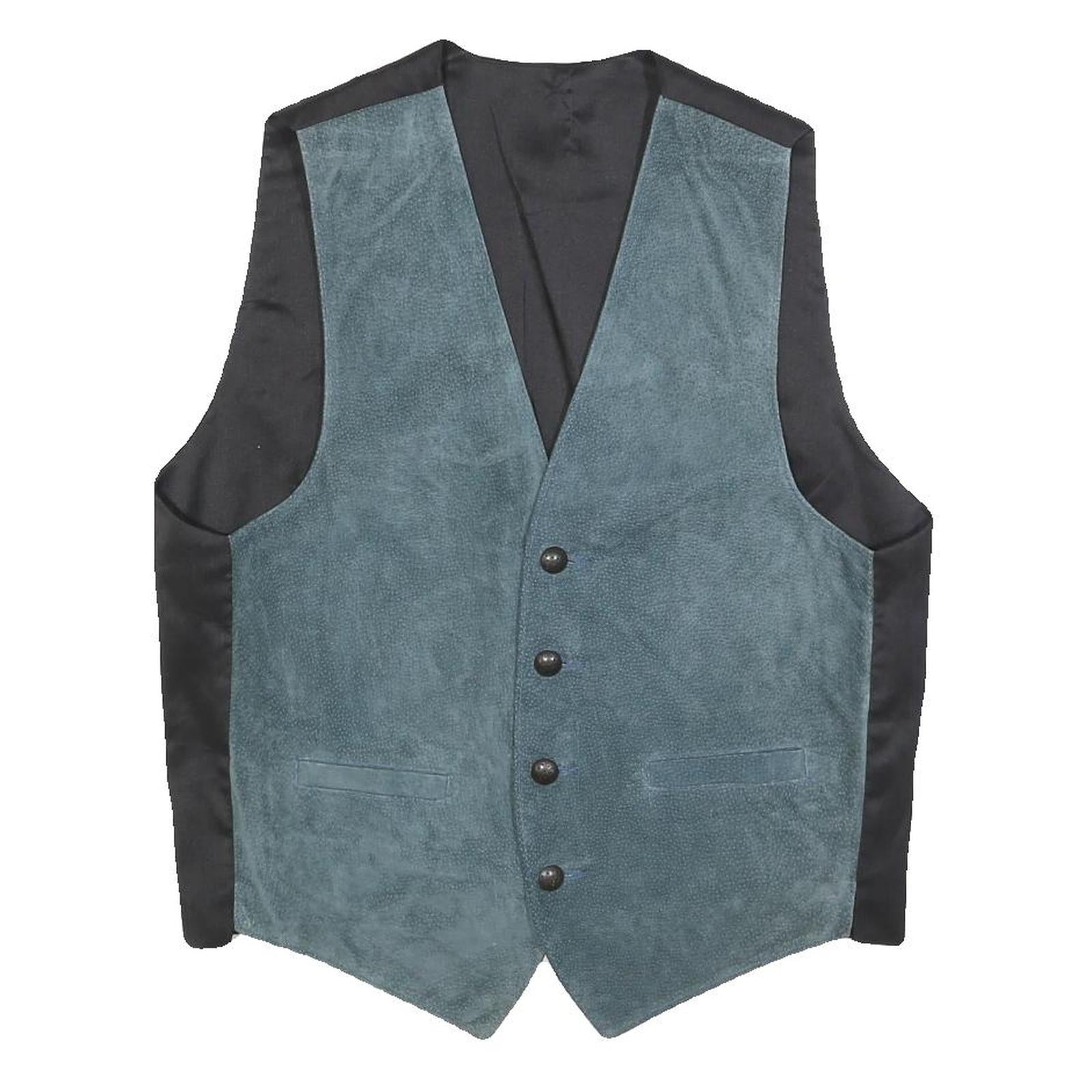 Mens Blue Leather Button Jacket M Suede Waistcoat Style Classic Fit Refurbished - N/A refurbished available on Cerqular