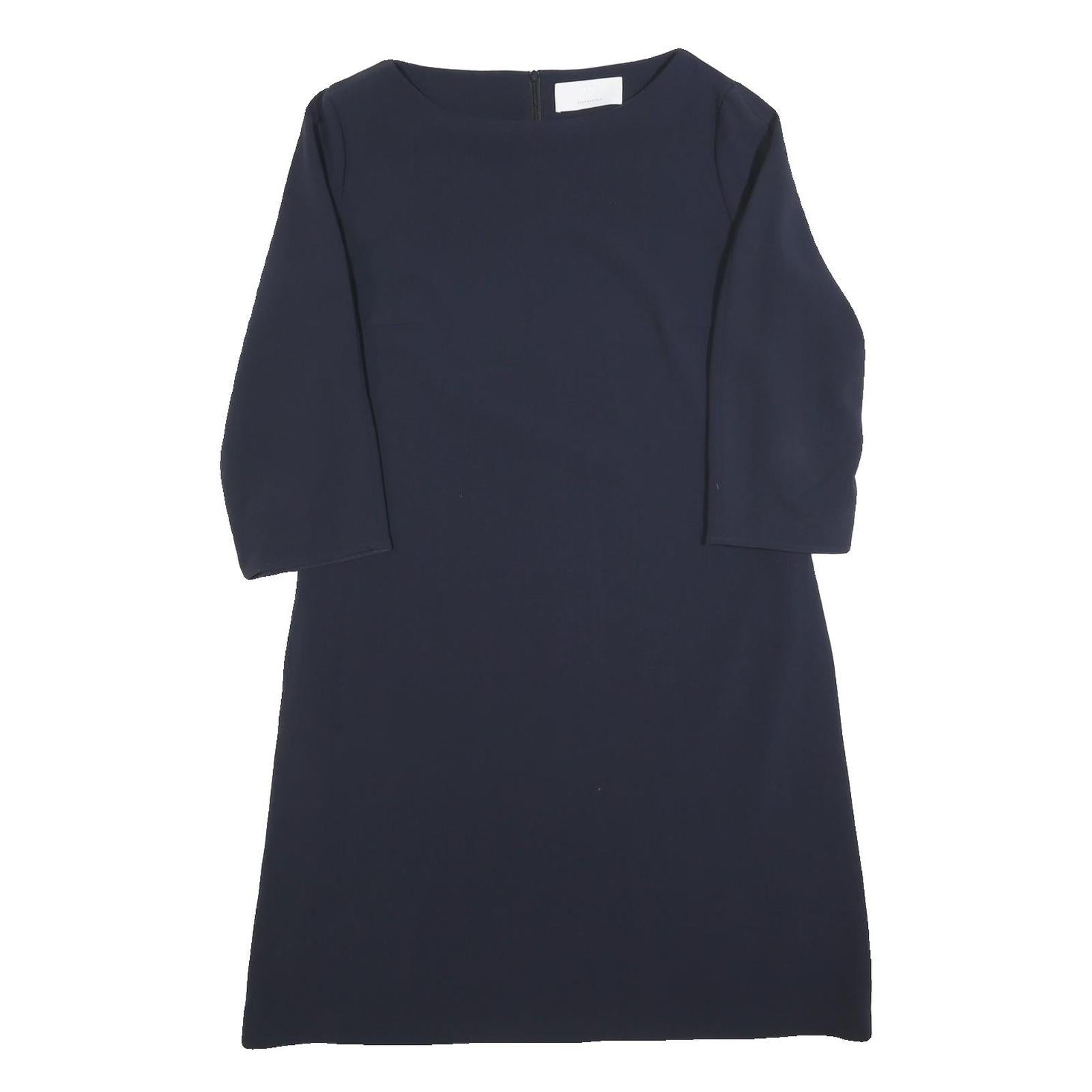 HUGO BOSS Womens Navy Blue Shift Dress Polyester Blend Knee Length 3/4 Sleeve UK Refurbished - N/A refurbished available on Cerqular