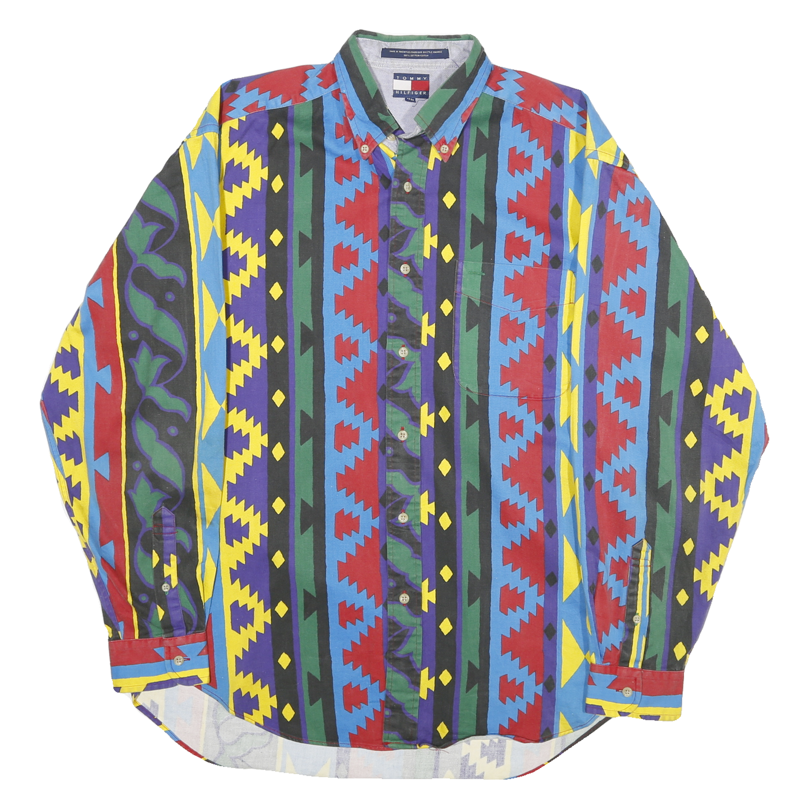 TOMMY HILFIGER Mens Blue Red Yellow Green Pattern Shirt M Button Down Cotton Refurbished - N/A refurbished available on Cerqular