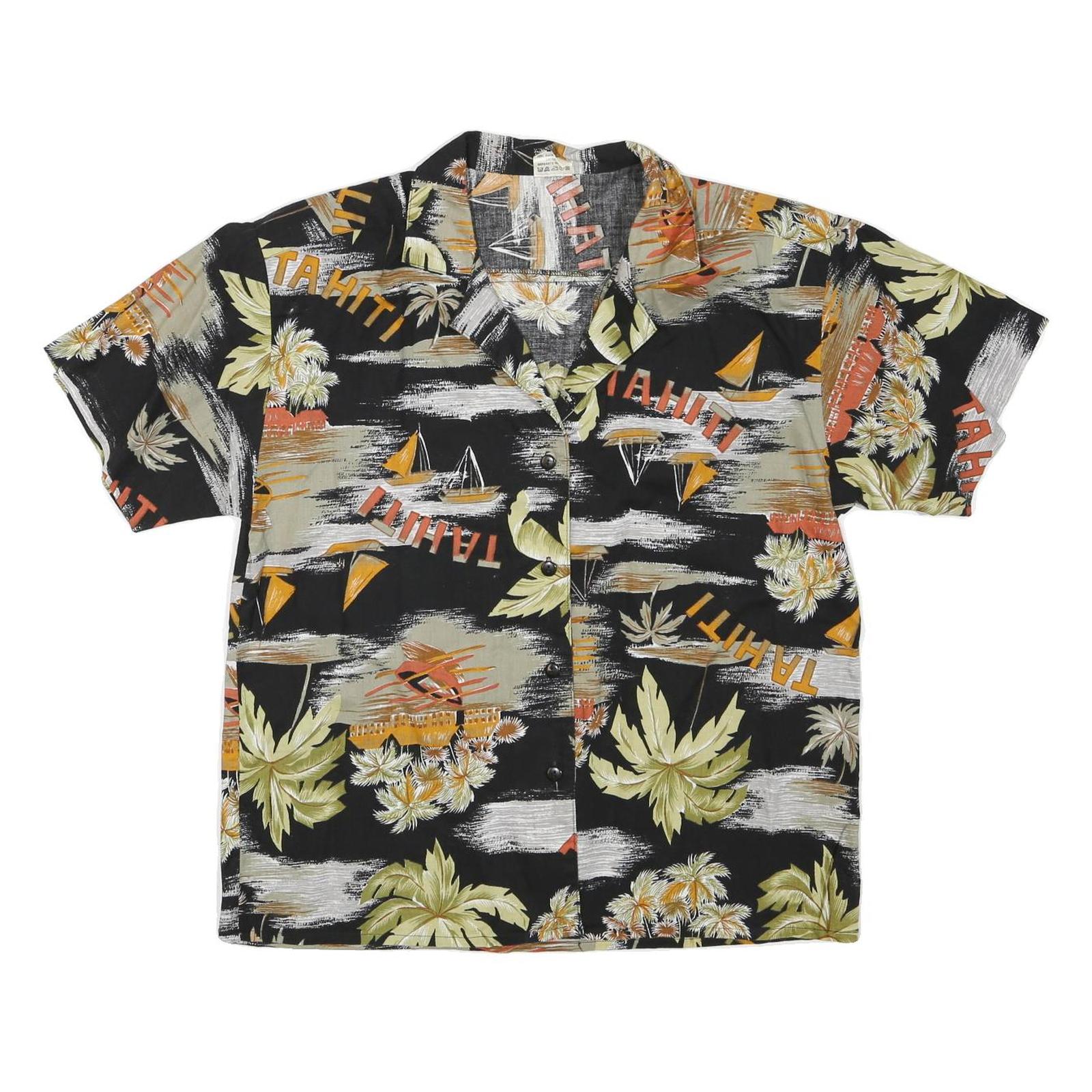 Womens Black Orange Tahiti Print Shirt Short Sleeve Collared L Cotton Blend Refurbished - N/A refurbished available on Cerqular